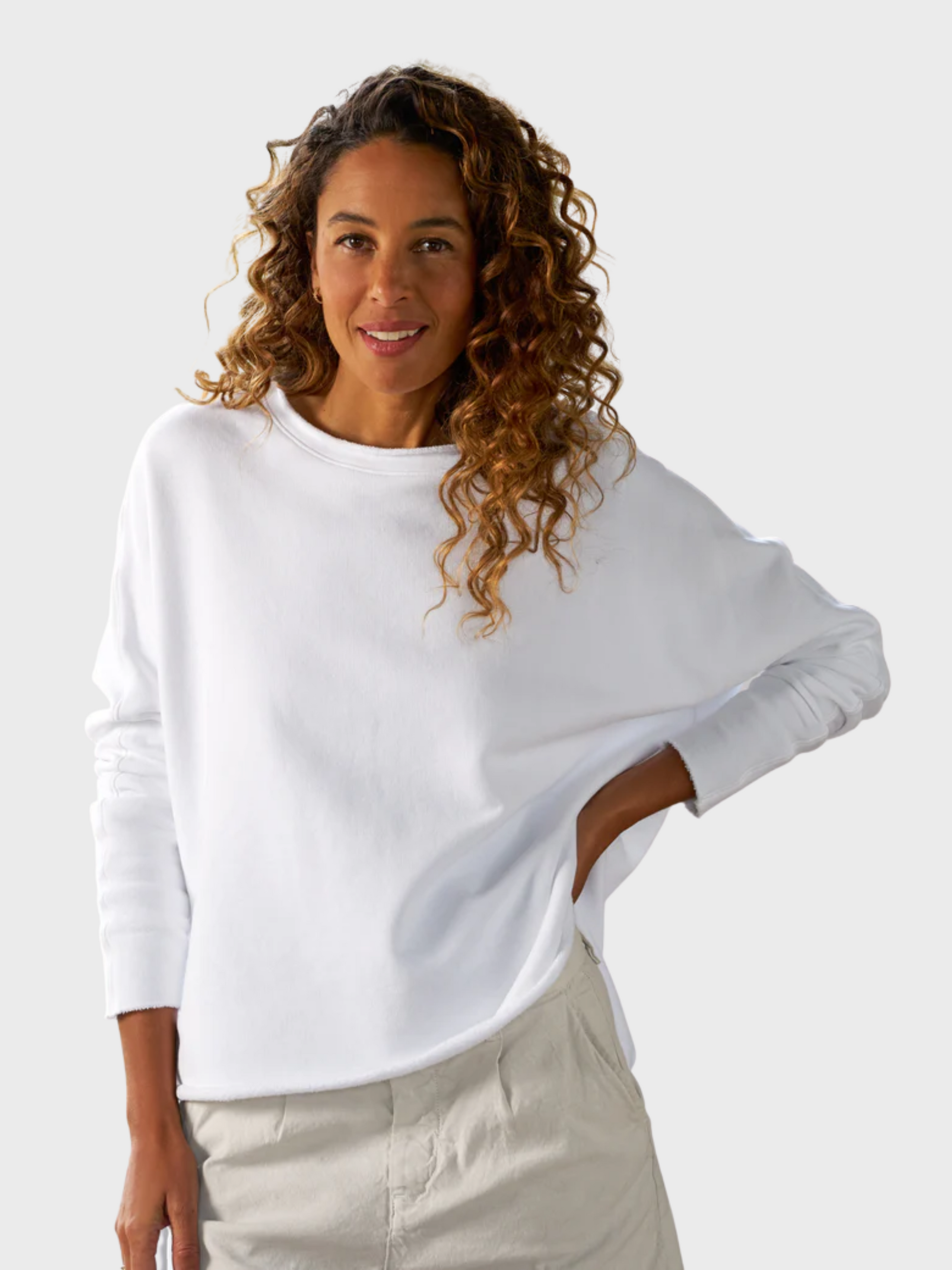 Frank & Eileen Anna Long Sleeve Capelet White-Sweatshirts-West of Woodward Boutique-Vancouver-Canada