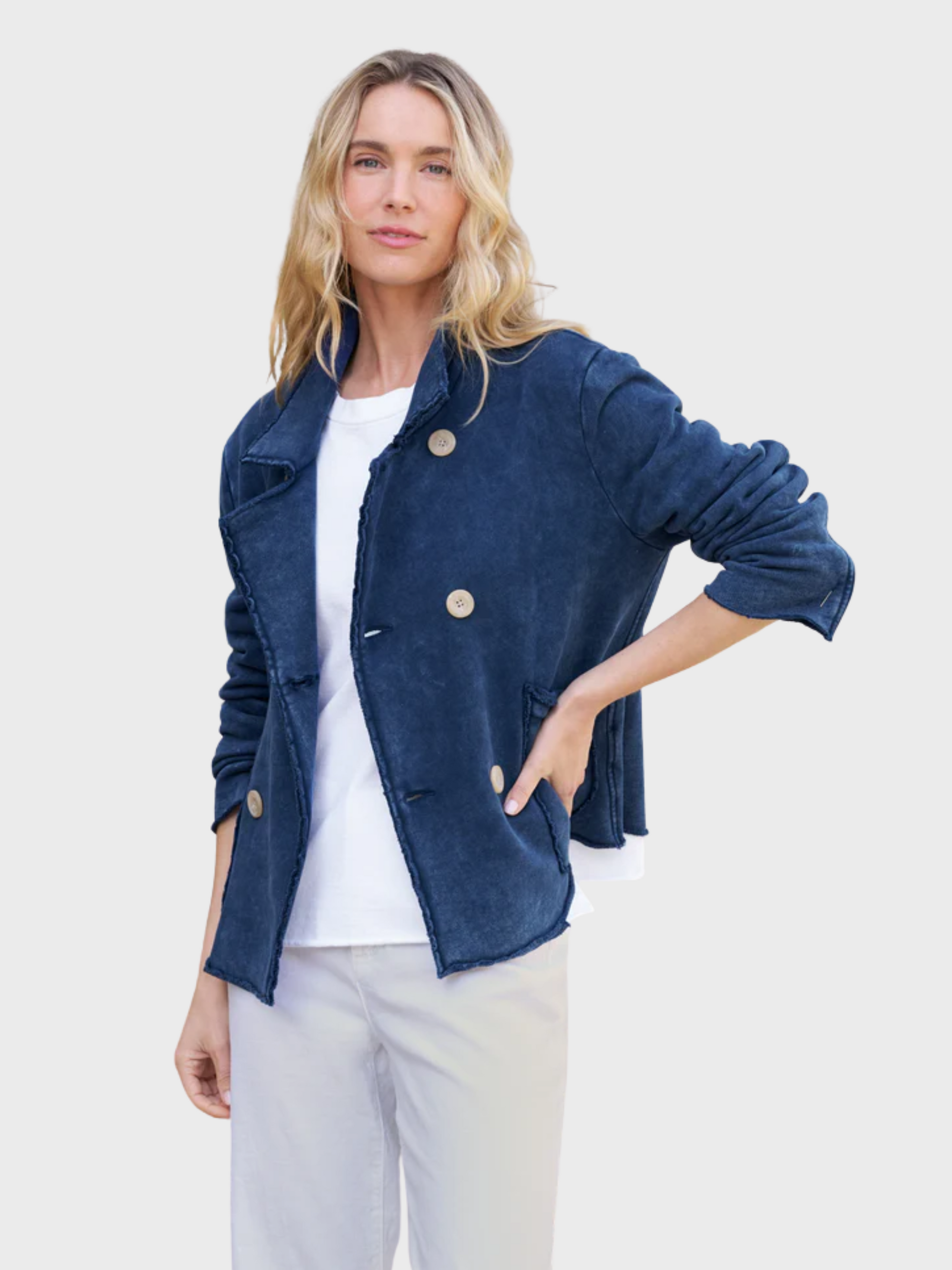 Frank & Eileen Cropped Sweatshirt Peacoat Indigo Mineral-Sweatshirts-West of Woodward Boutique-Vancouver-Canada