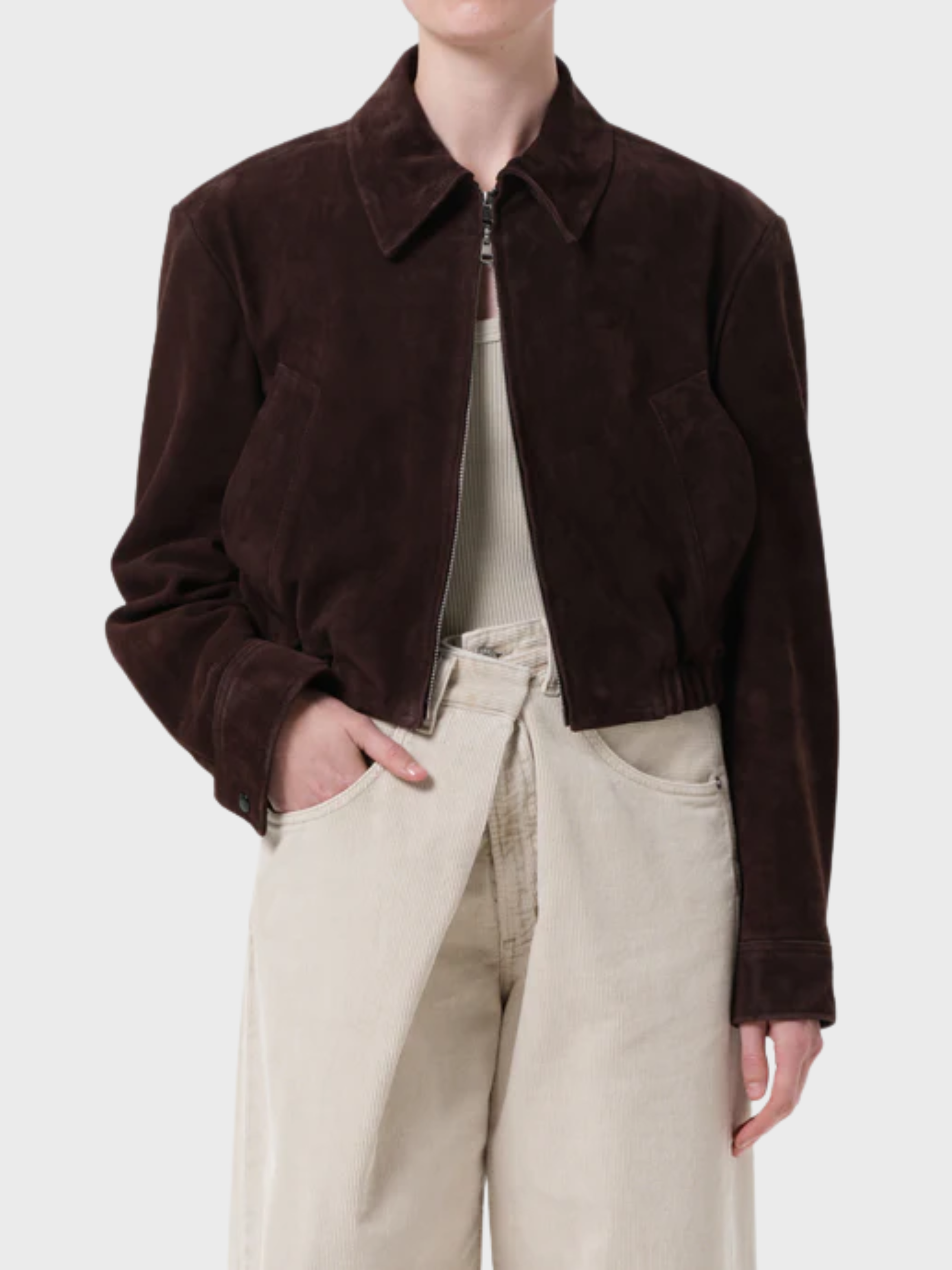 Agolde Nahla Cropped Suede Jacket Root-Jackets-West of Woodward Boutique-Vancouver-Canada