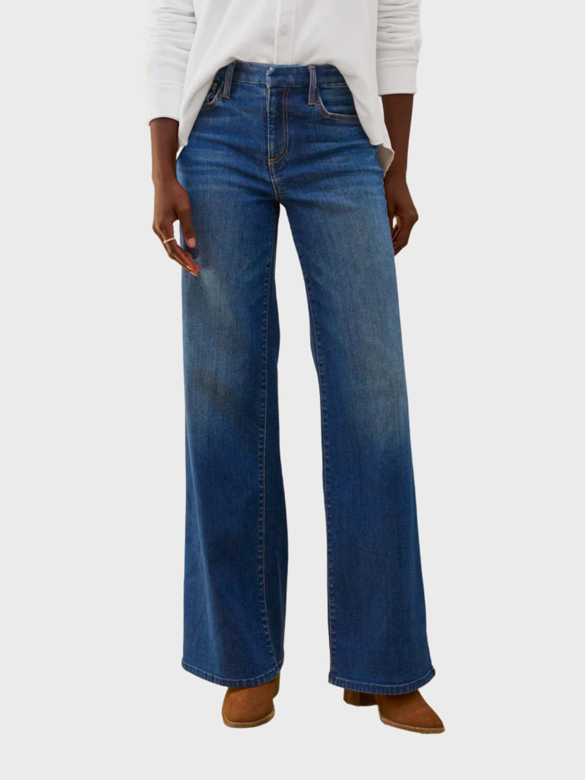 Frank &amp; Eileen East Galway Long Gaucho Jeans 1999 Blue Wash-Denim-West of Woodward Boutique-Vancouver-Canada