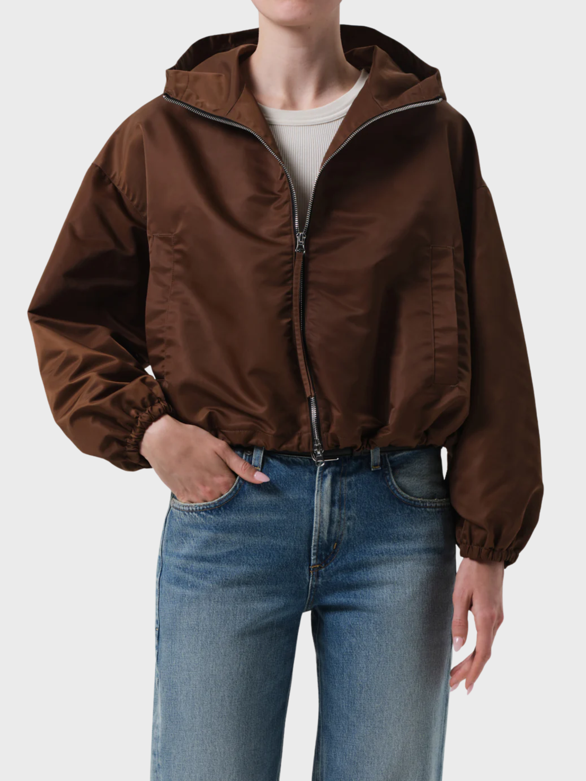 COH Cropped Nylon Windbreaker Brown-Jackets-West of Woodward Boutique-Vancouver-Canada