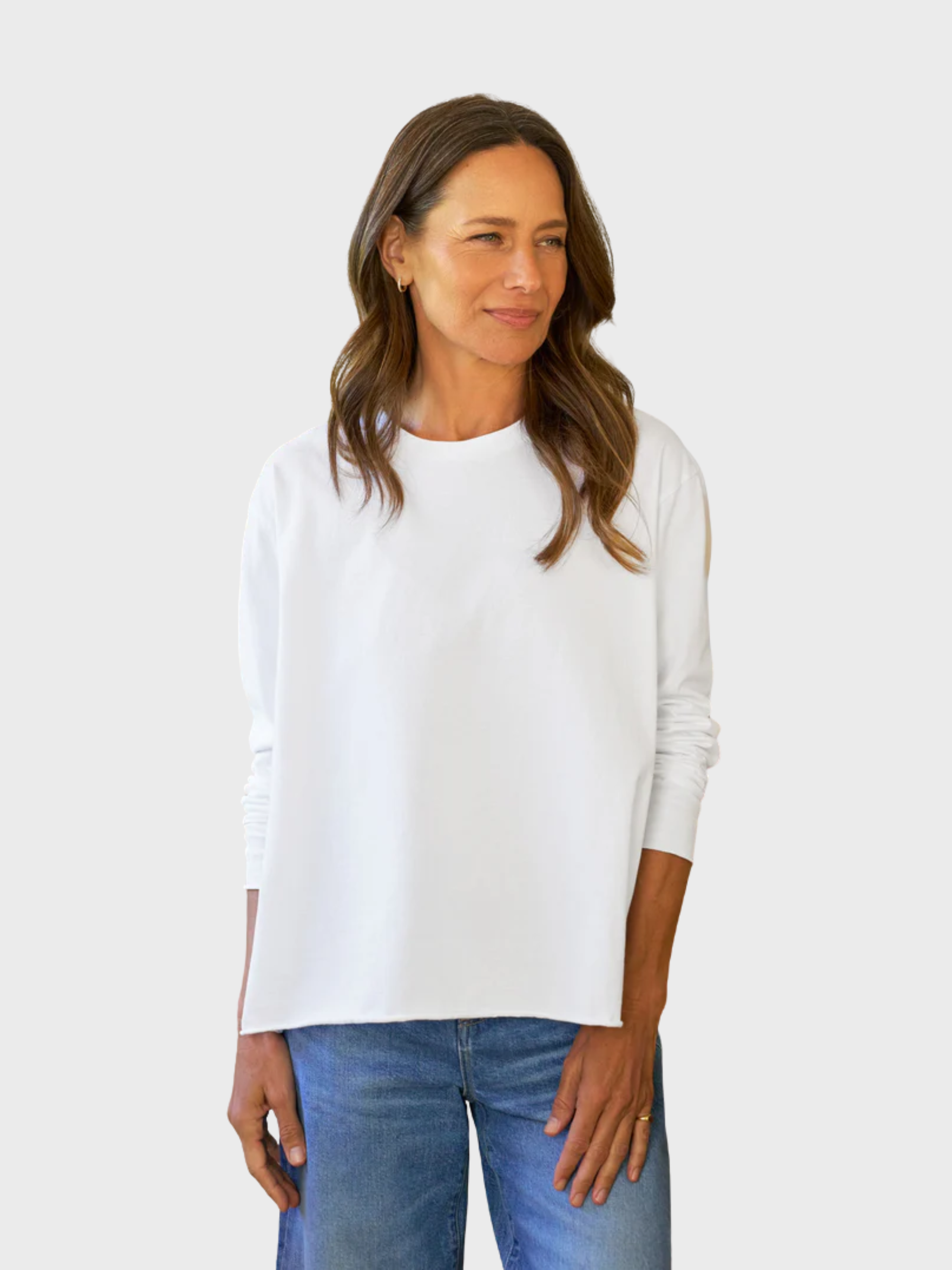Frank & Eileen Quinn Crew Long Sleeve Tee White-T-Shirts-West of Woodward Boutique-Vancouver-Canada