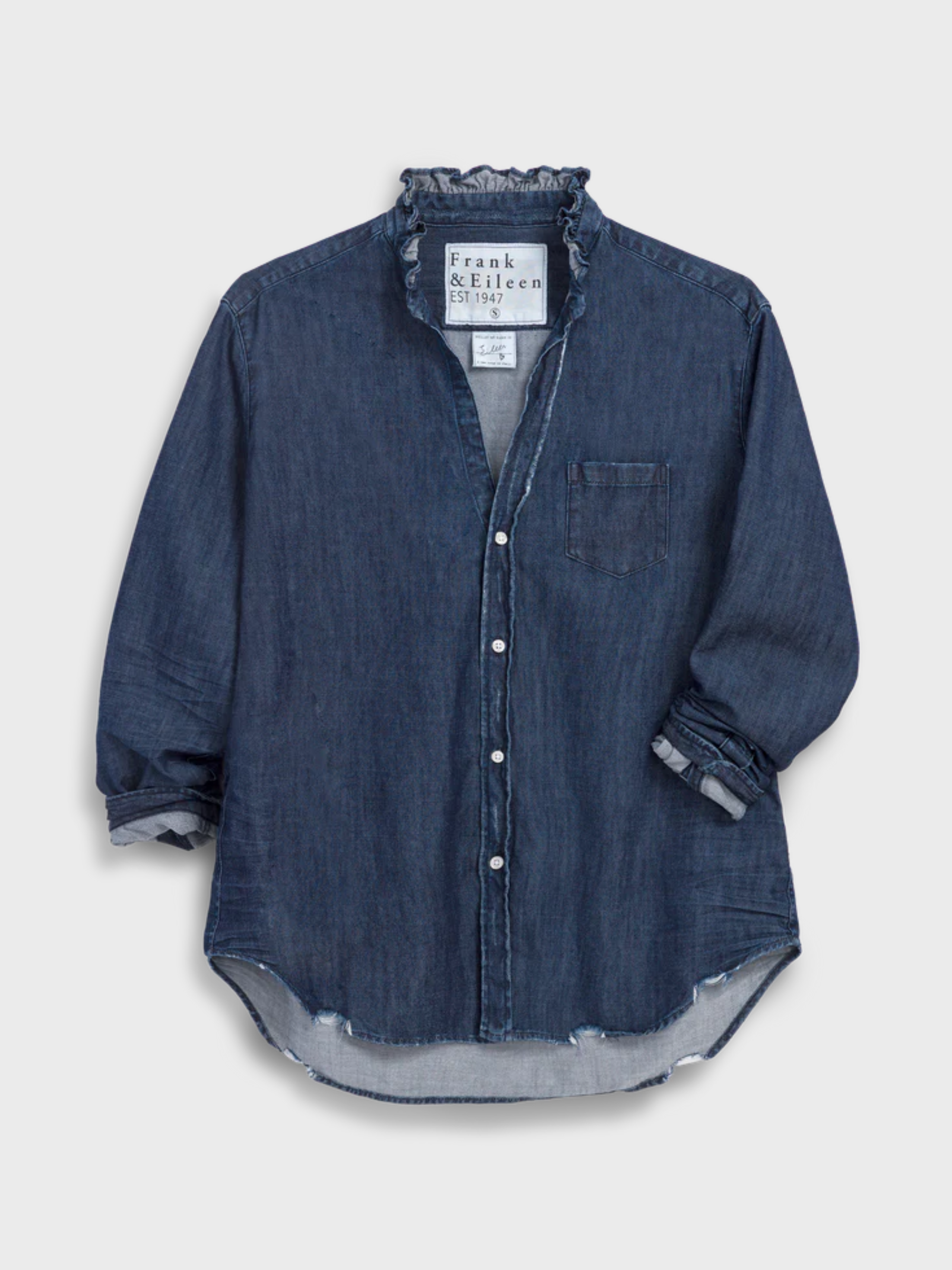 Frank & Eileen Ruffle Eileen Button Up Shirt Vintage Dark Wash-Shirts-West of Woodward Boutique-Vancouver-Canada
