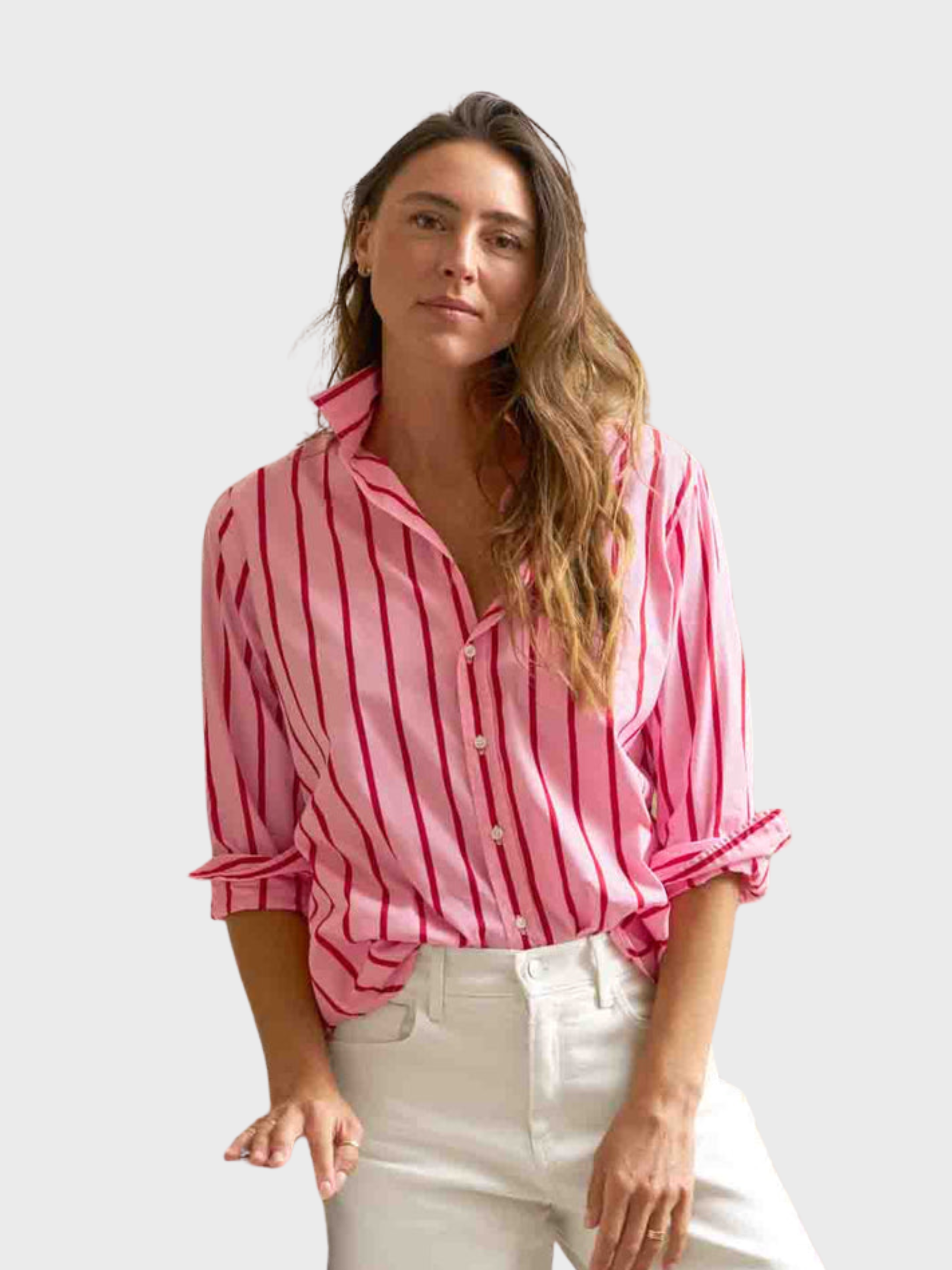 Frank & Eileen Silvio Button Up Shirt Pink Red Stripe-Shirts-West of Woodward Boutique-Vancouver-Canada
