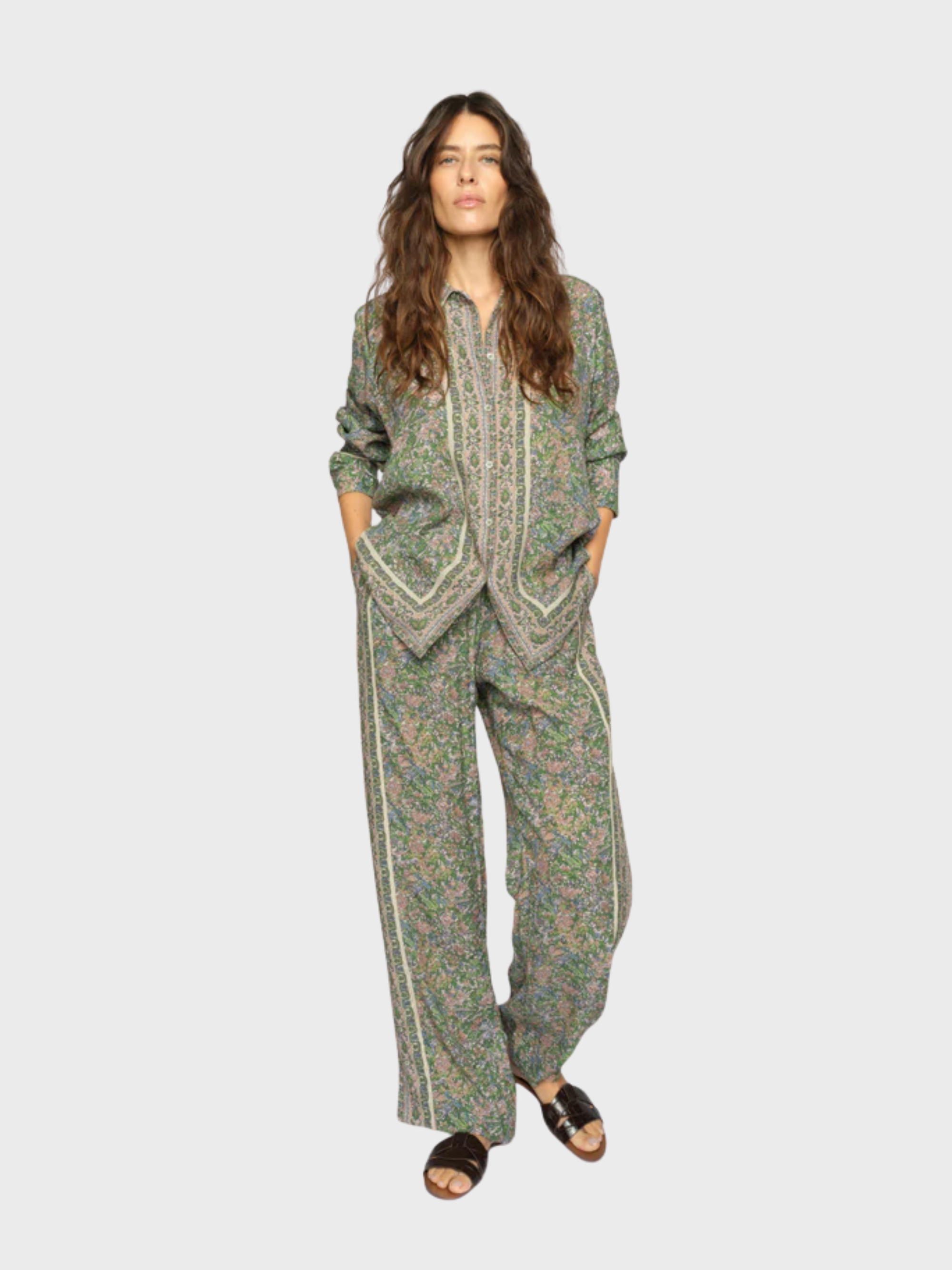 Mos Mosh Bala Flowish Orchid Pants Turf Green-Pants-West of Woodward Boutique-Vancouver-Canada