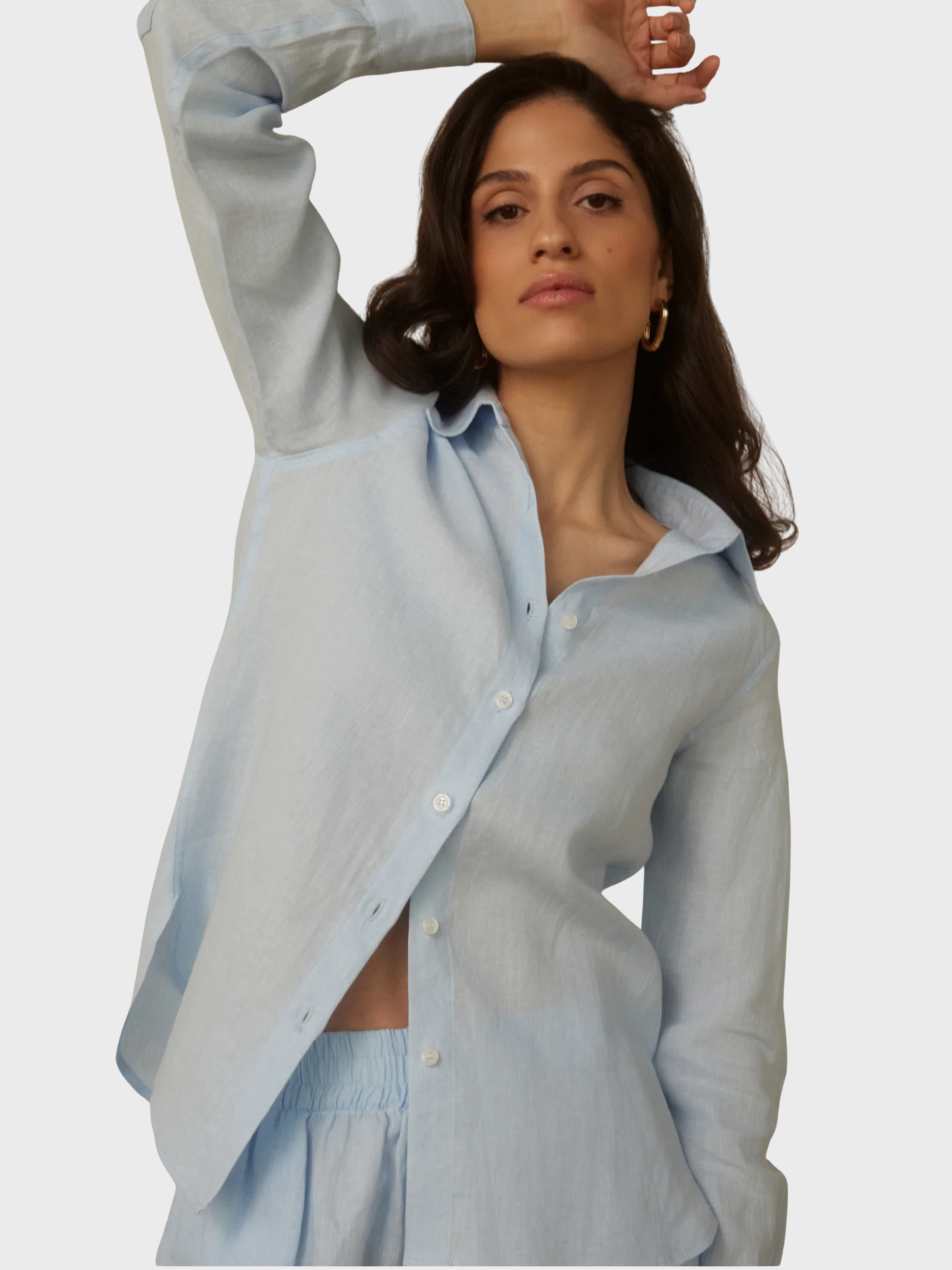 Whitney Linen Classic Shirt Pale Blue-Shirts-West of Woodward Boutique-Vancouver-Canada