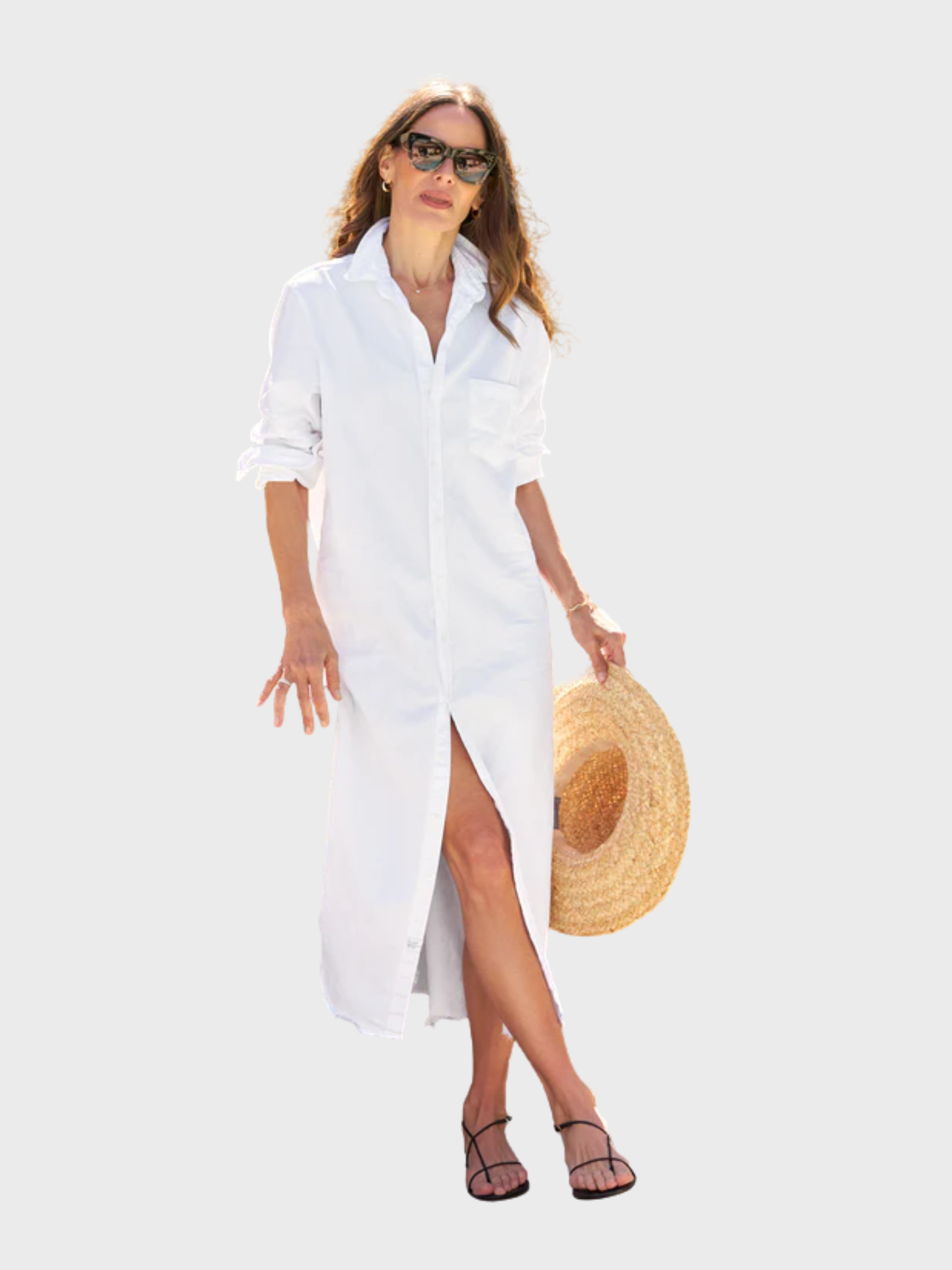 Frank & Eileen Rory Maxi Shirtdress White Tattered Denim-Dresses-West of Woodward Boutique-Vancouver-Canada