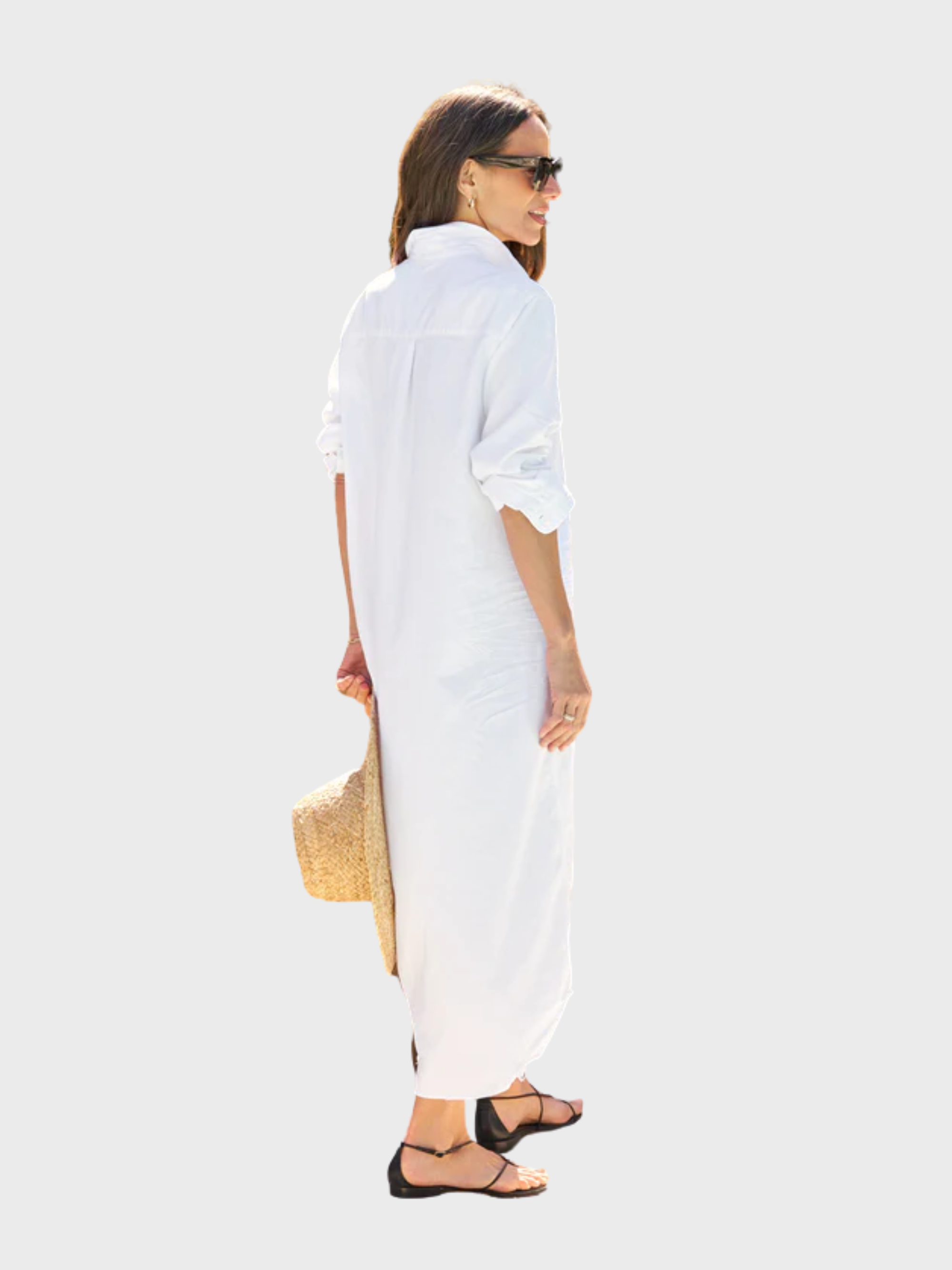 Frank & Eileen Rory Maxi Shirtdress White Tattered Denim-Dresses-West of Woodward Boutique-Vancouver-Canada
