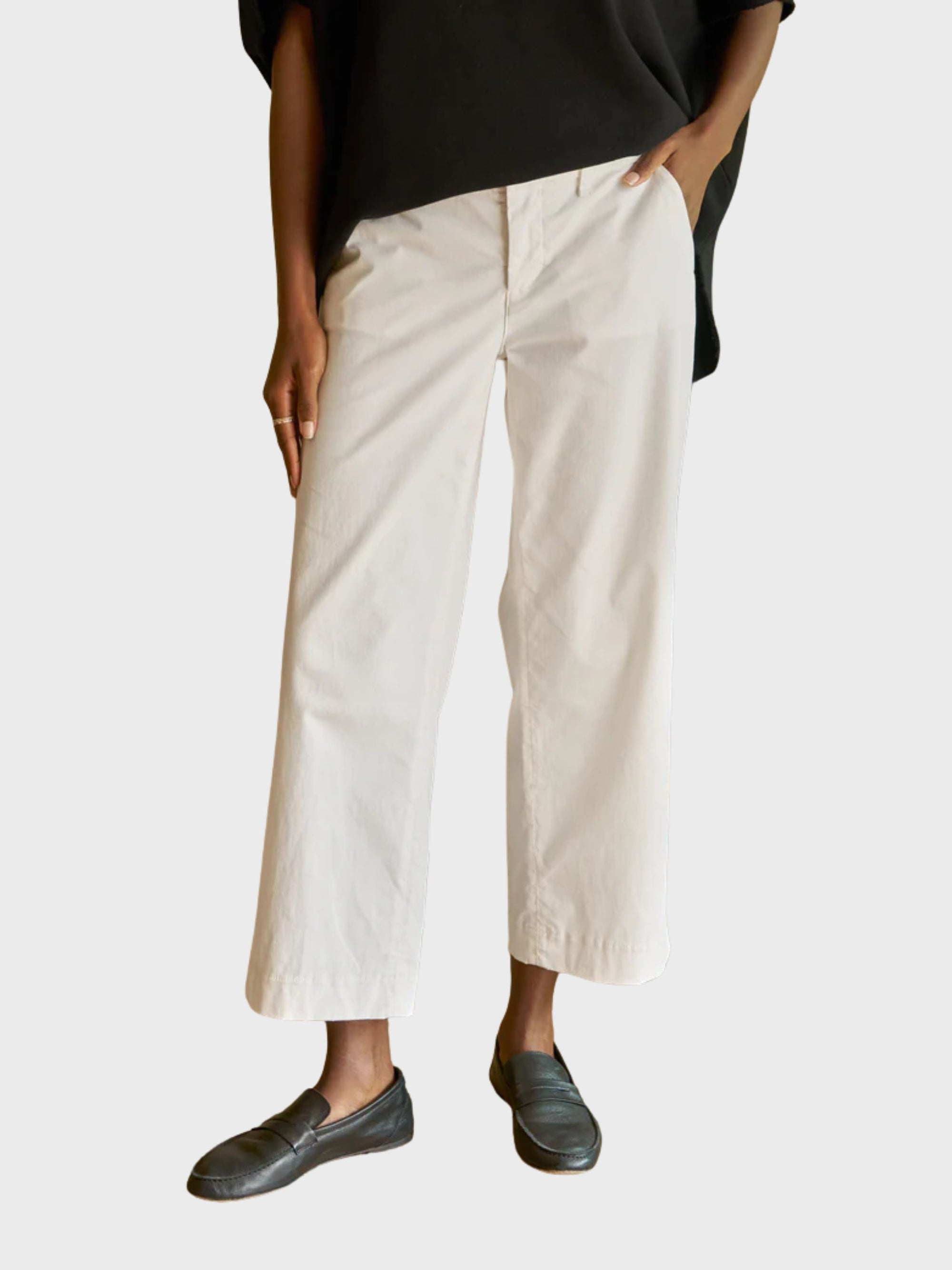 Frank & Eileen Westport Wide Leg Chino Chalk-Pants-West of Woodward Boutique-Vancouver-Canada