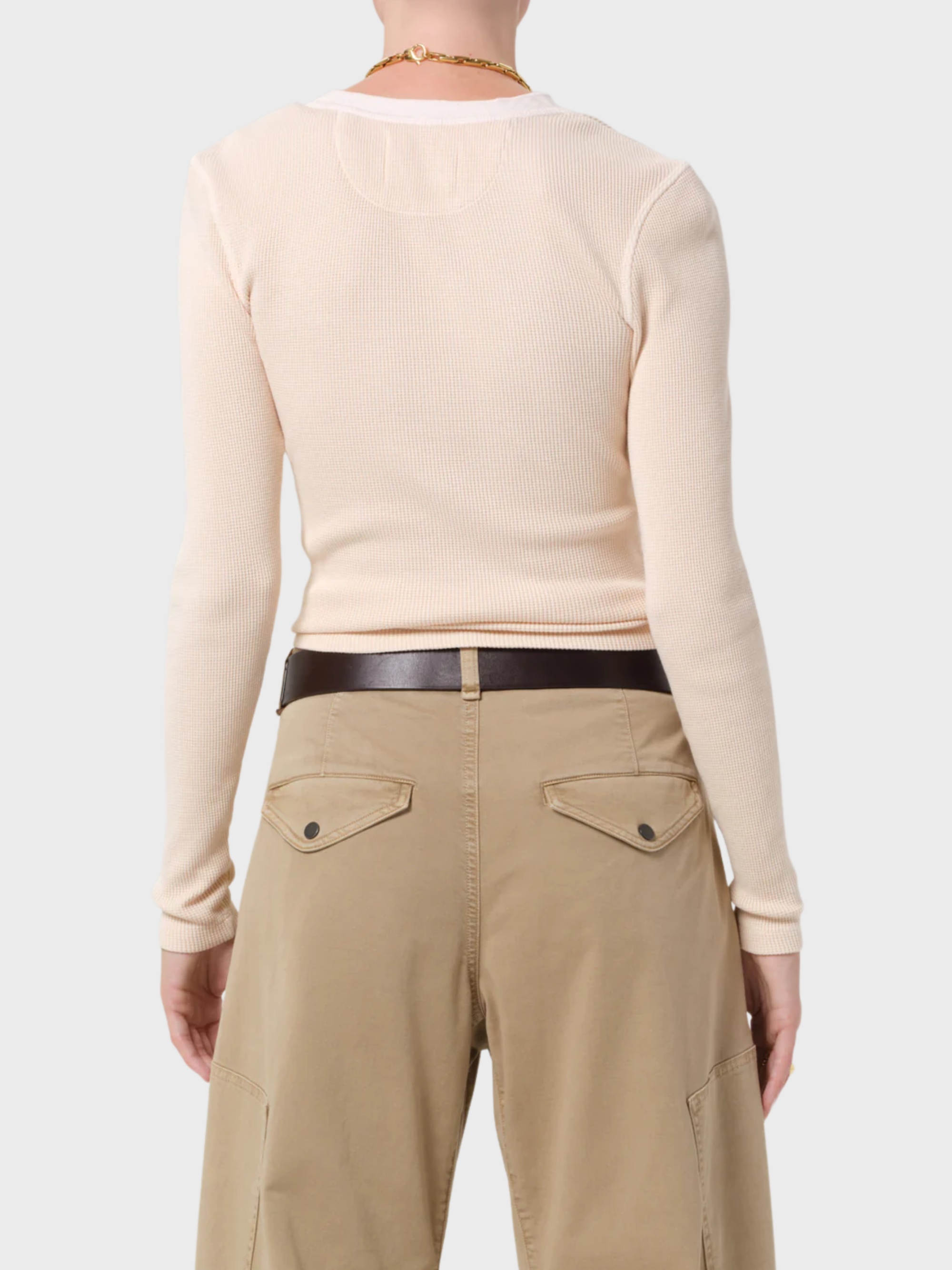 COH Drea Waffle Henley Long Sleeve Shrimp-T-Shirts-West of Woodward Boutique-Vancouver-Canada