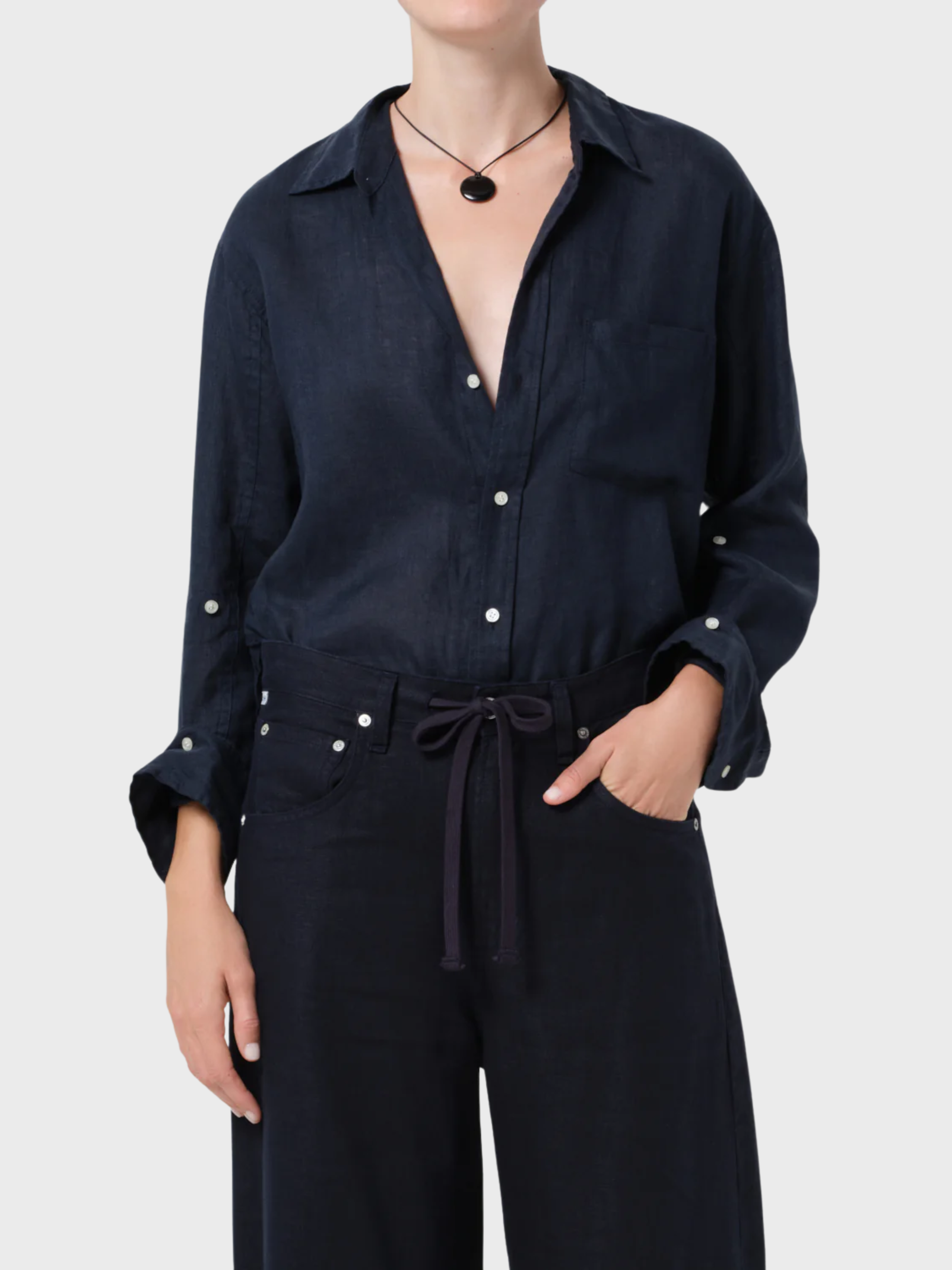 COH Kayla Shrunken Button Up Shirt True Navy-Shirts-West of Woodward Boutique-Vancouver-Canada
