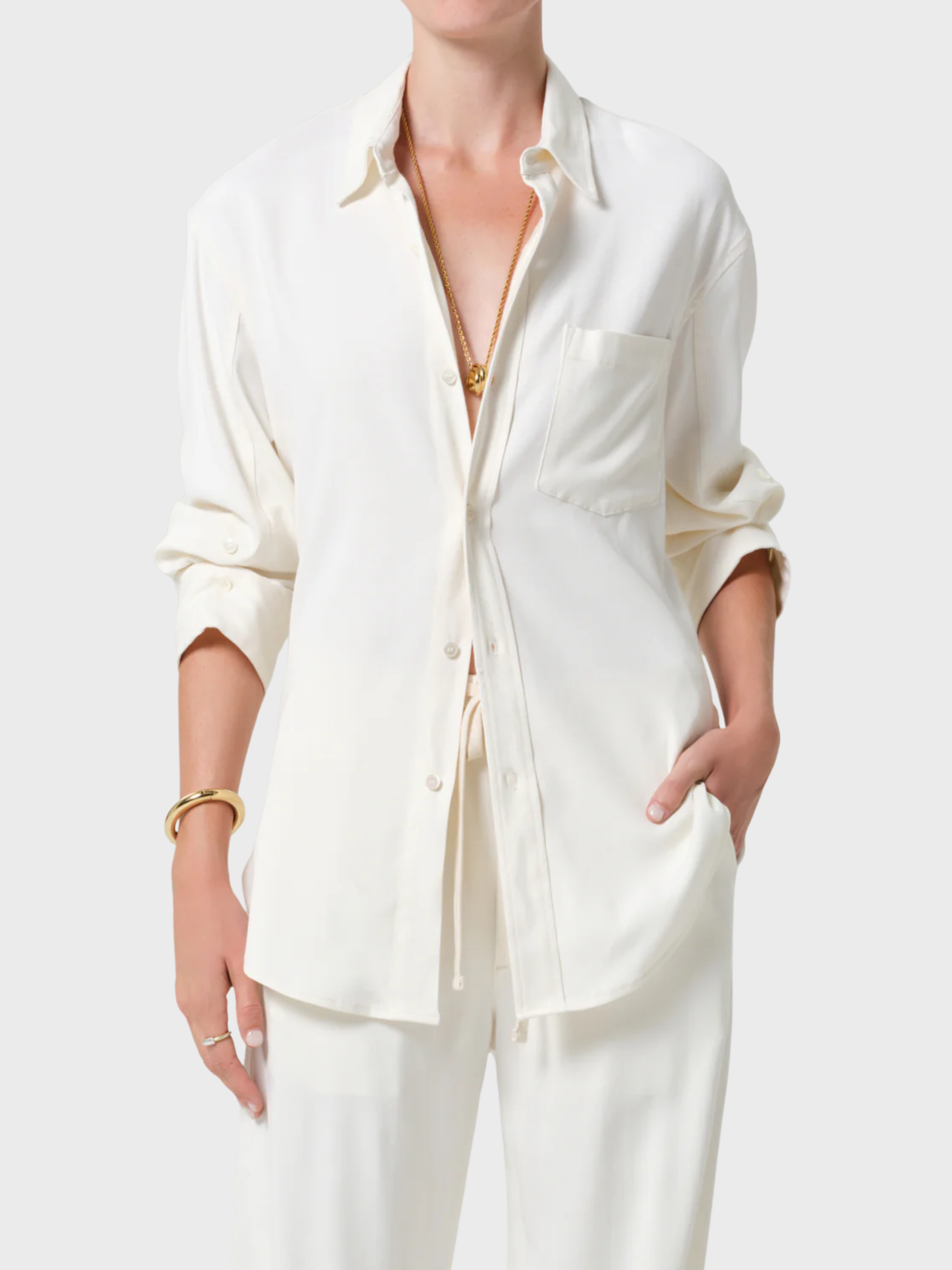 COH Kayla Button Up Shirt Portofino Twill Moonlight-Shirts-West of Woodward Boutique-Vancouver-Canada