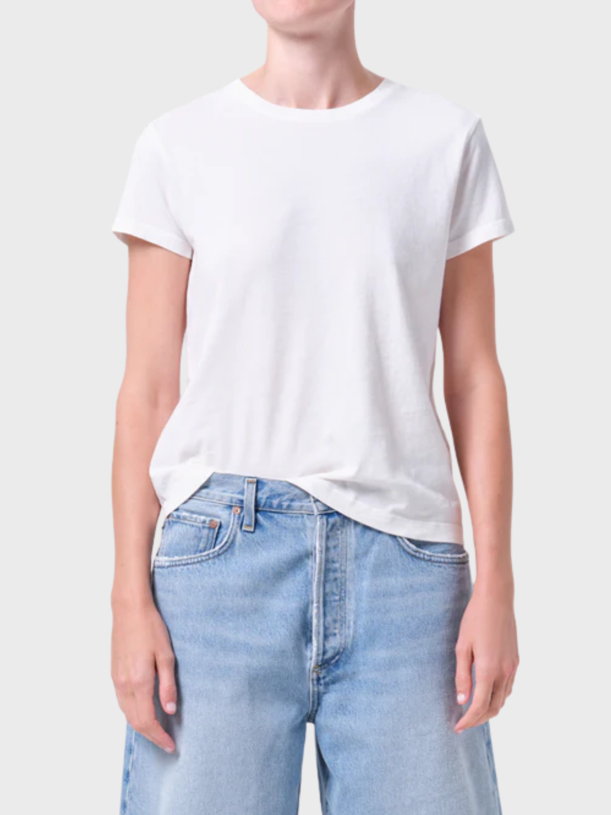 Agolde Long Line Adine Tee White Ash-T-Shirts-West of Woodward Boutique-Vancouver-Canada