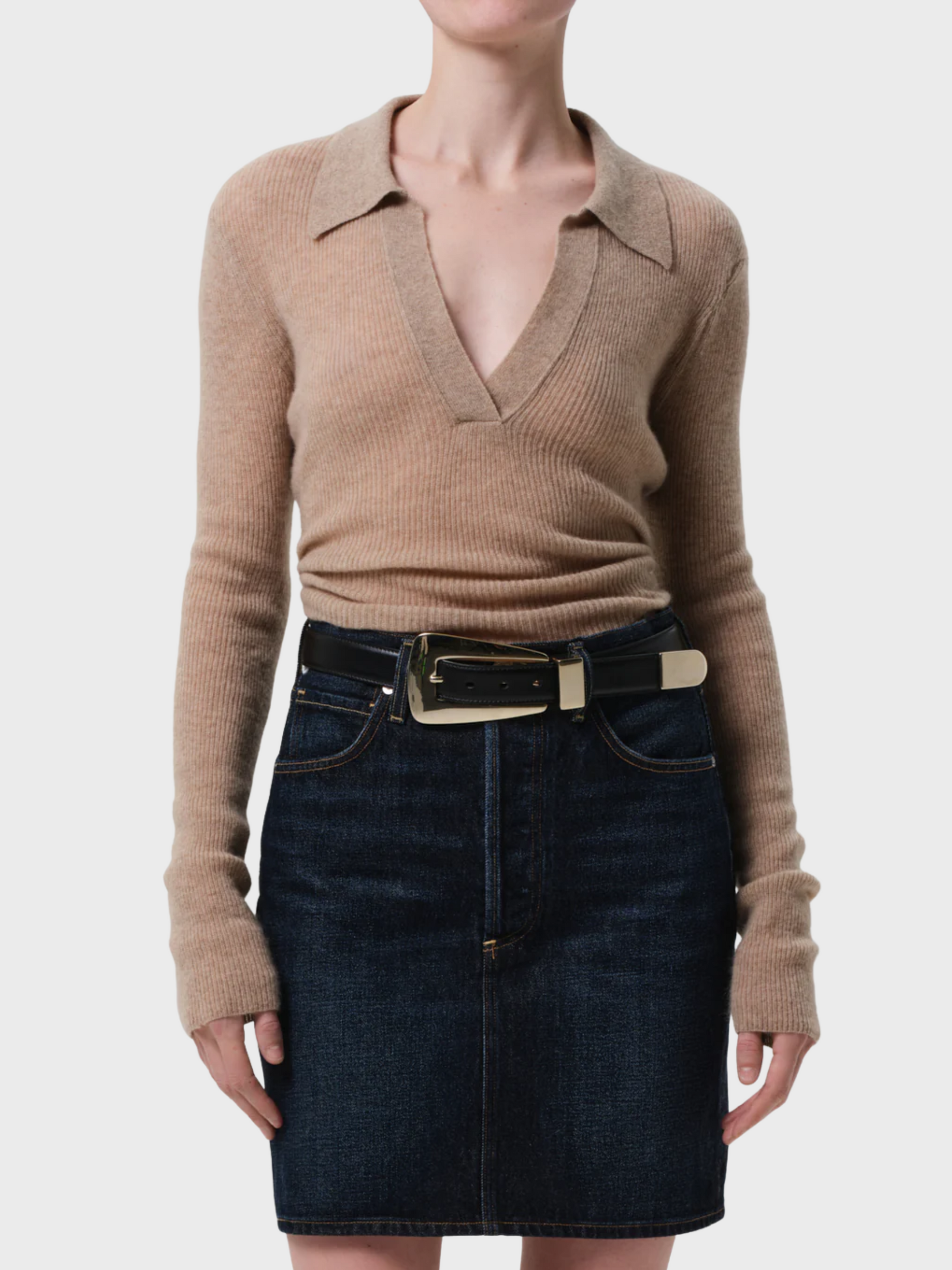 COH Simone Polo Sweater Mushroom-Sweaters-West of Woodward Boutique-Vancouver-Canada