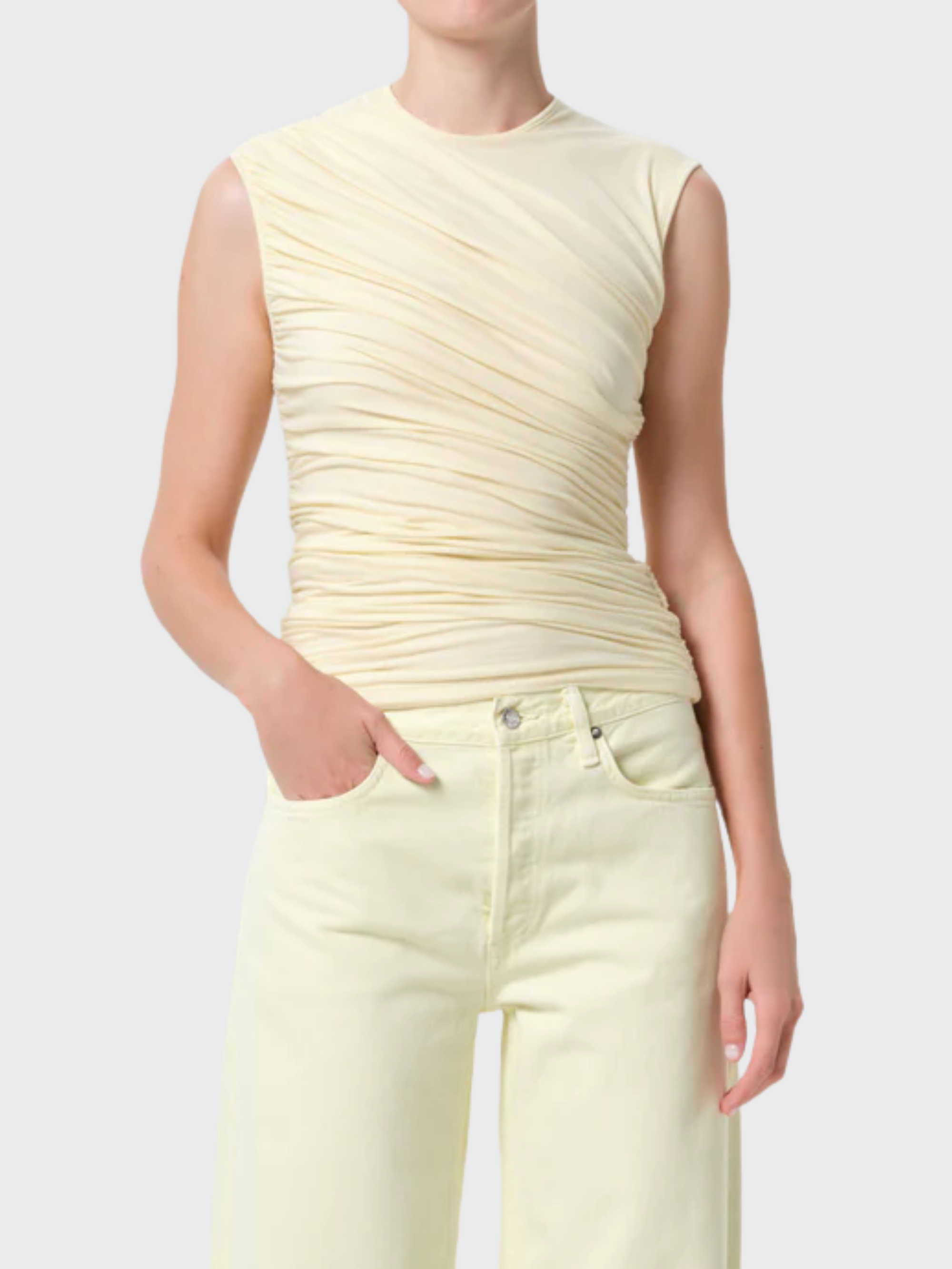 Agolde Ester Twist Tank Lemon Drop-T-Shirts-West of Woodward Boutique-Vancouver-Canada