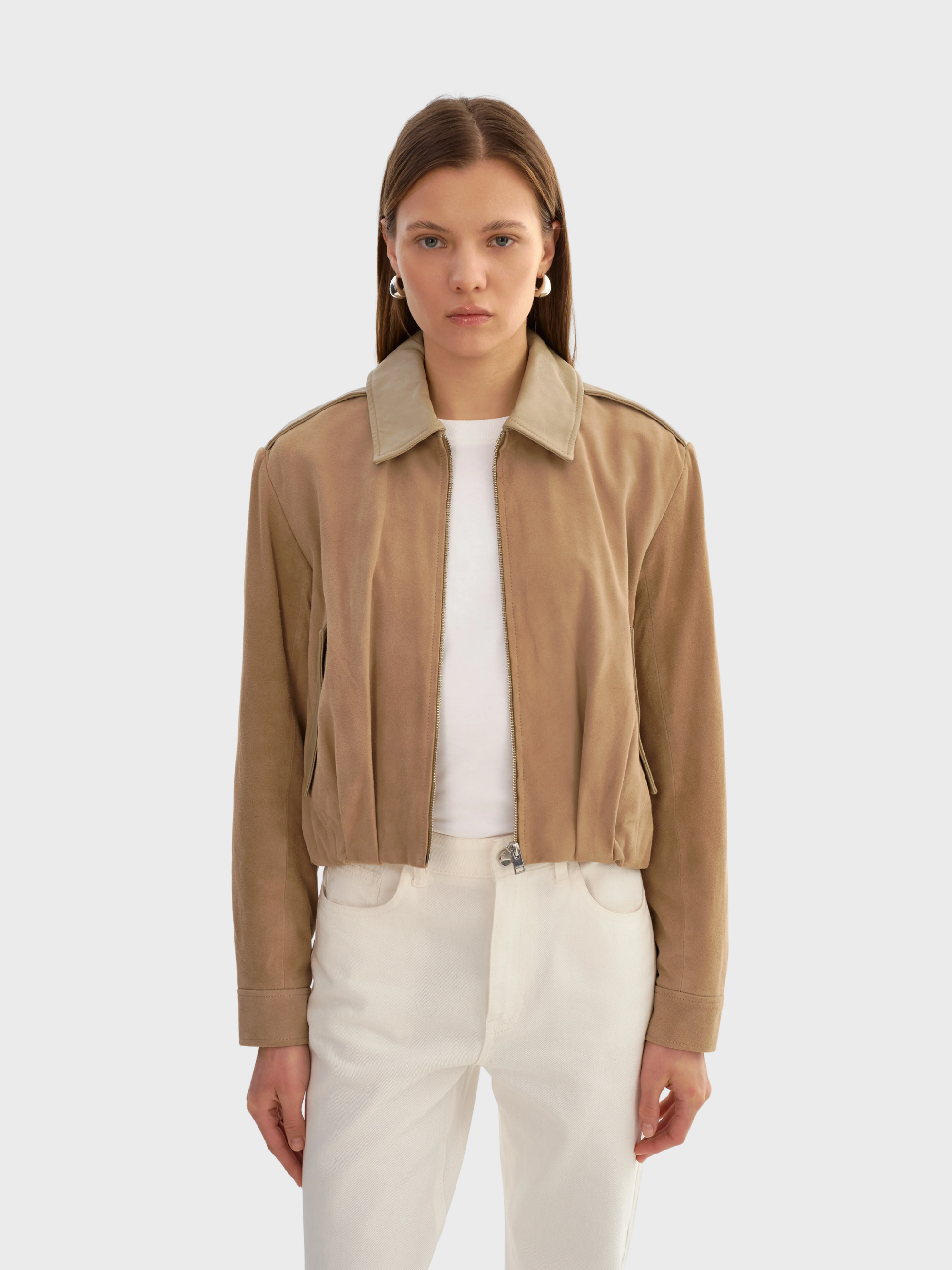 Lamarque Robbie Suede Jacket Beige-Jackets-West of Woodward Boutique-Vancouver-Canada