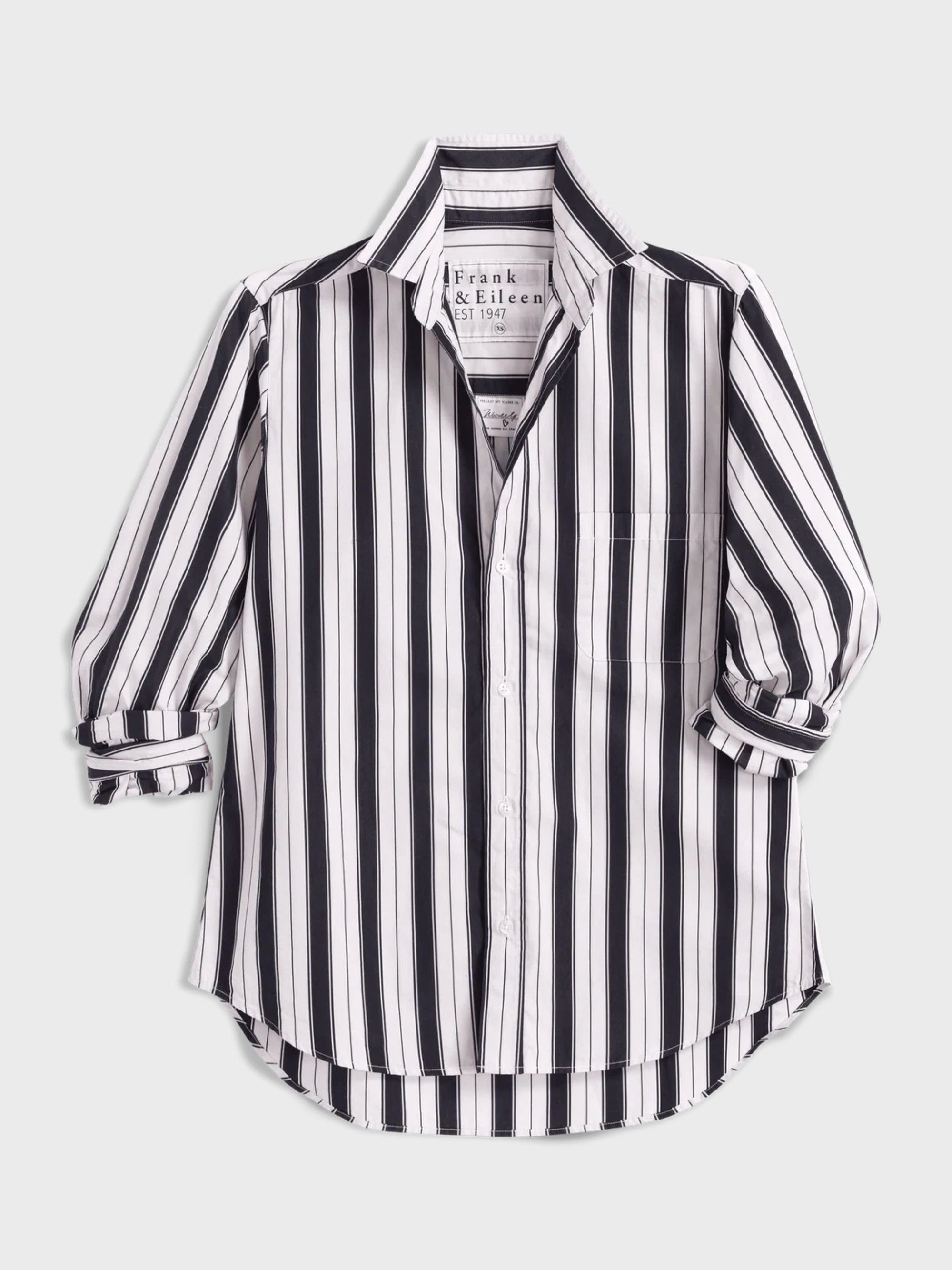 Frank & Eileen Waverly NYC Button Up Shirt Wide Black Tan Stripe-Shirts-West of Woodward Boutique-Vancouver-Canada