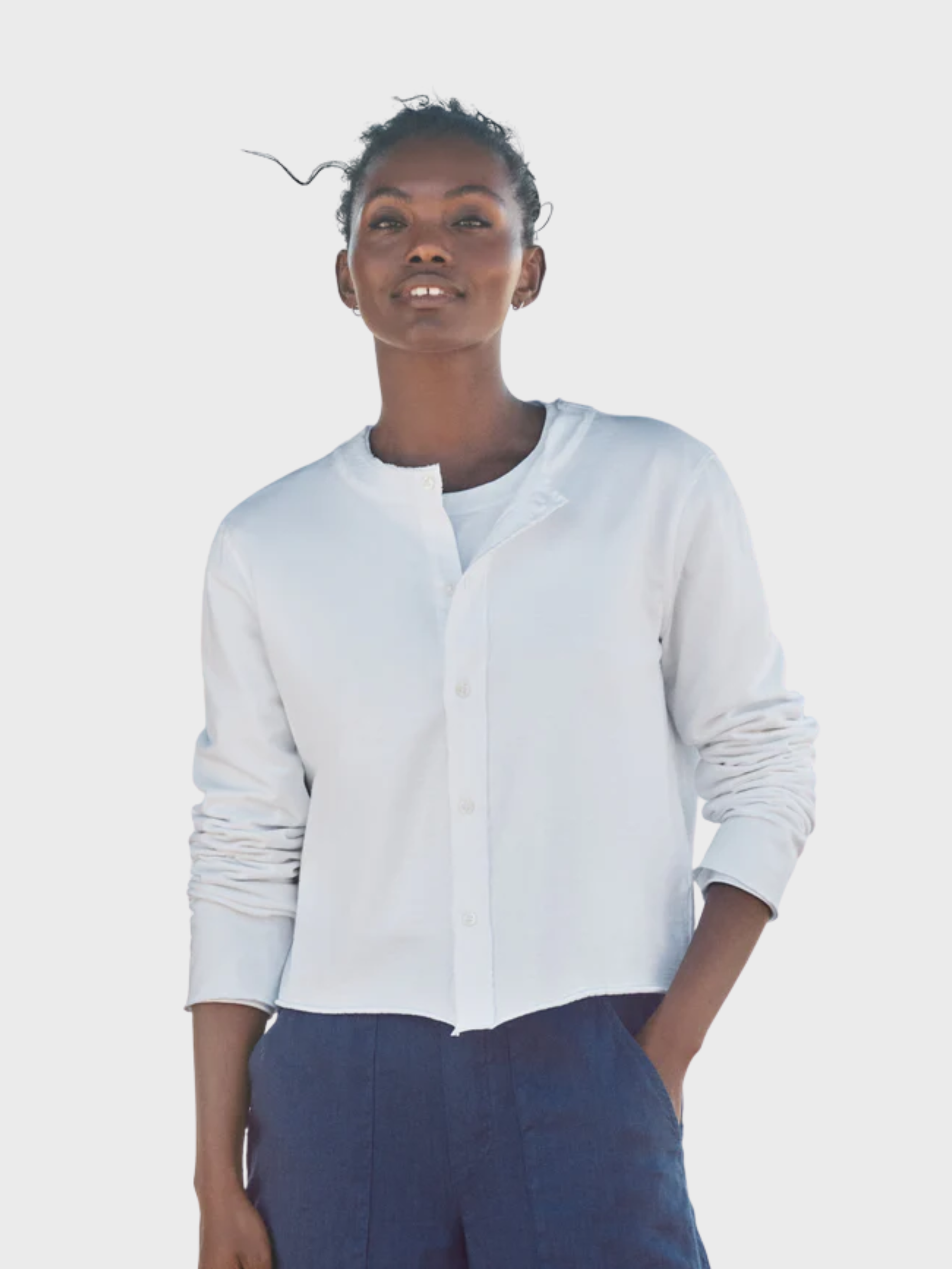 Frank & Eileen Jackie Heritage Jersey Cardigan White-T-Shirts-West of Woodward Boutique-Vancouver-Canada