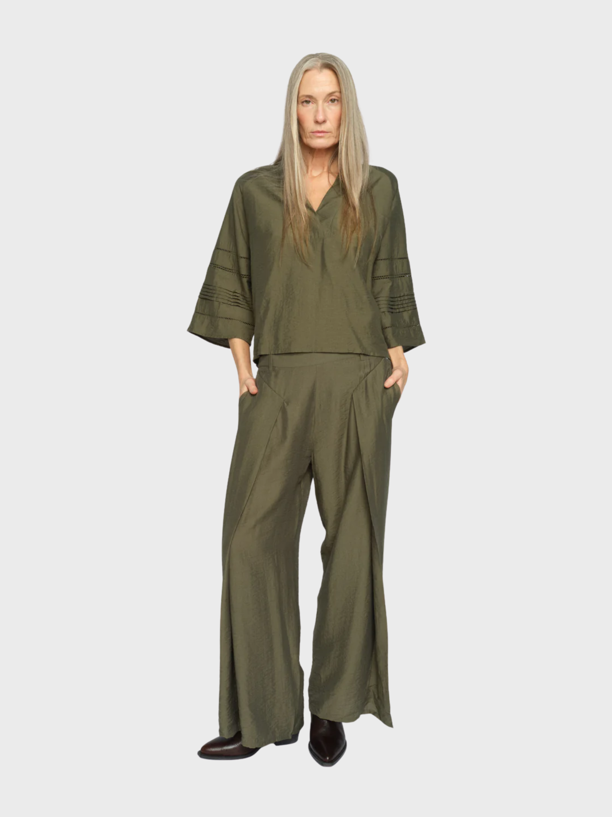 Mos Mosh Zoke Nila Pant Burnt Olive-Pants-West of Woodward Boutique-Vancouver-Canada