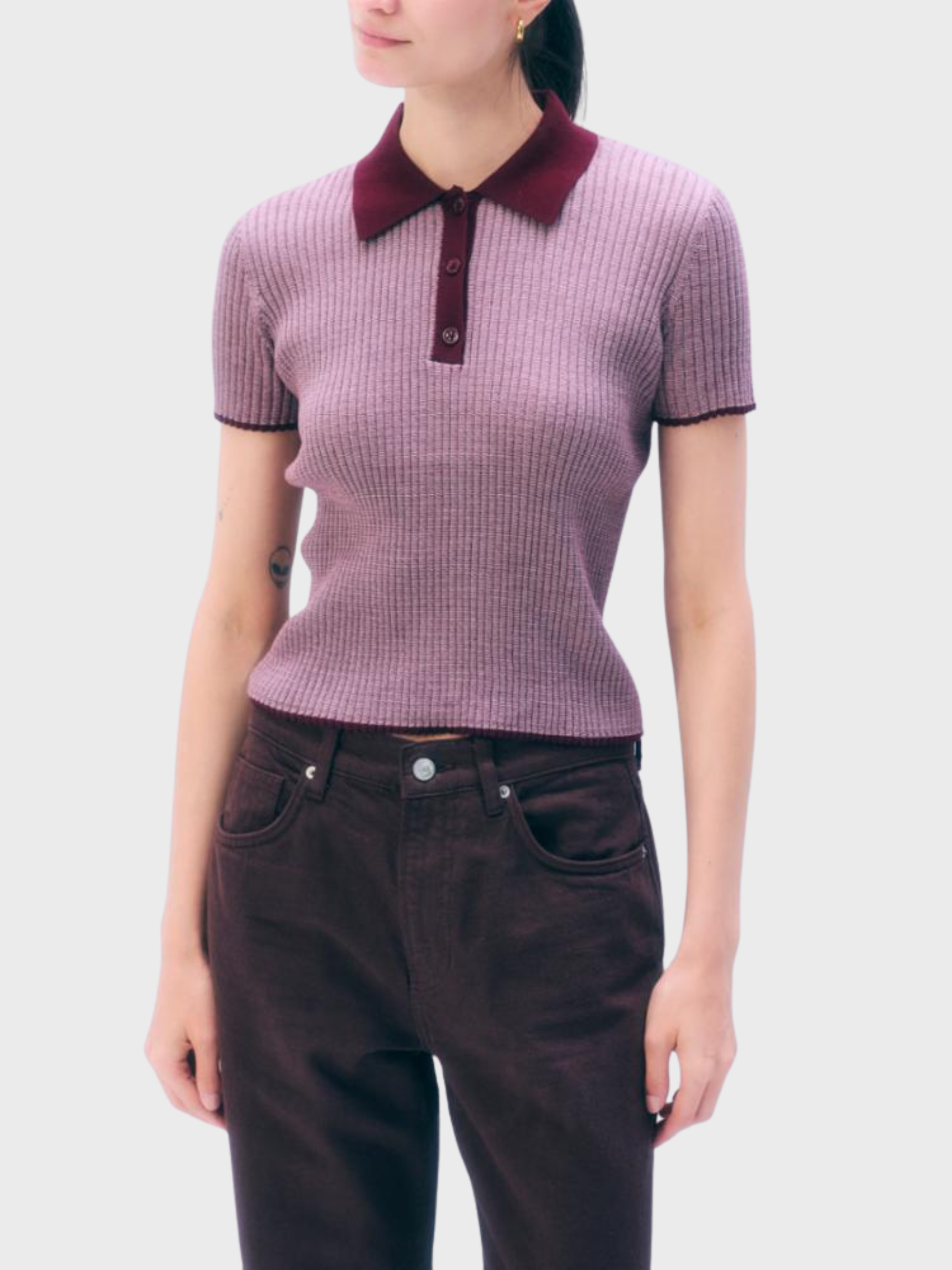 White + Warren Cotton Ribbed Polo Pink Combo-Shirts-West of Woodward Boutique-Vancouver-Canada