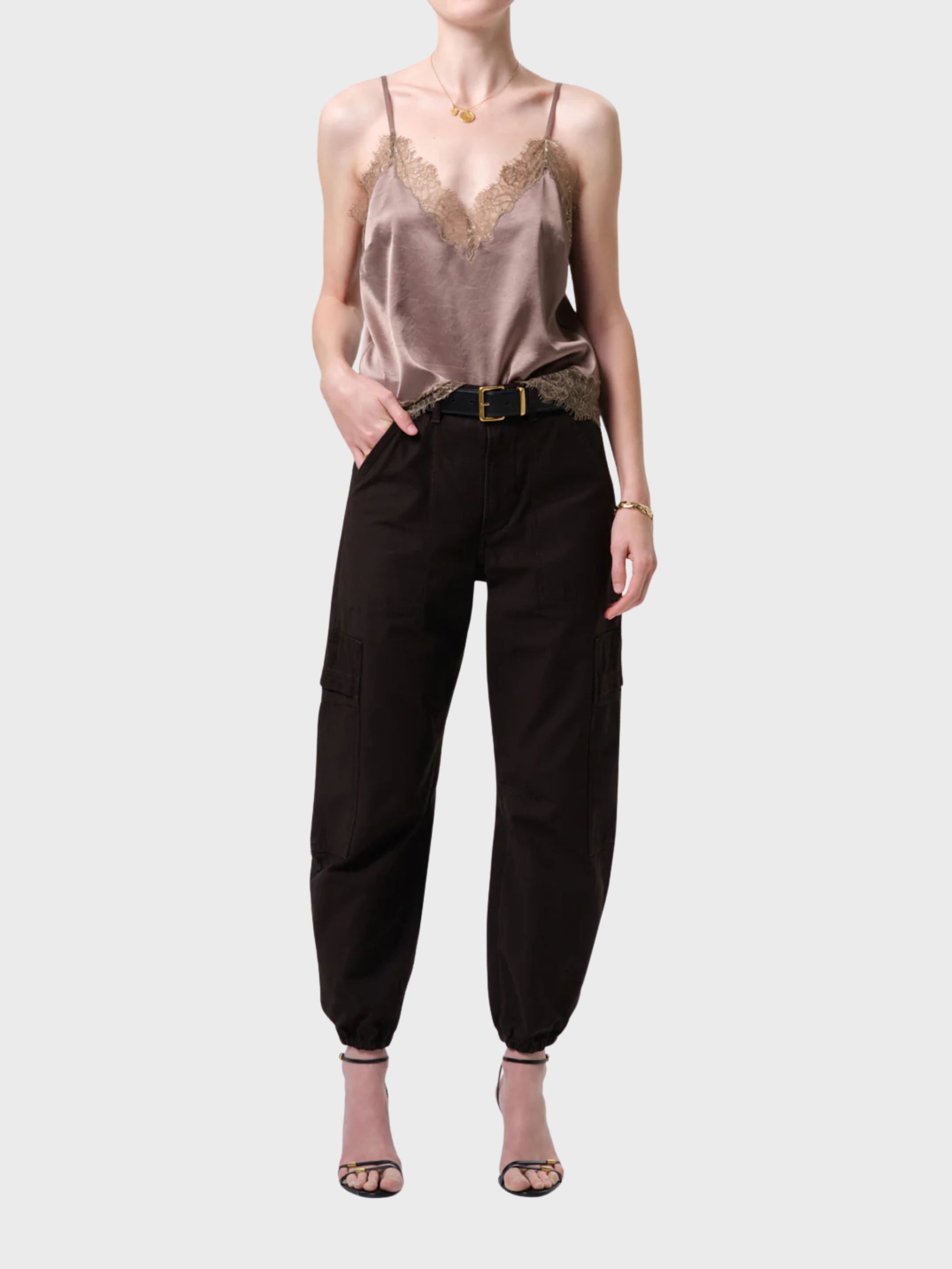 COH Ciela Bubble Hem Utility Pant Espresso-Pants-West of Woodward Boutique-Vancouver-Canada