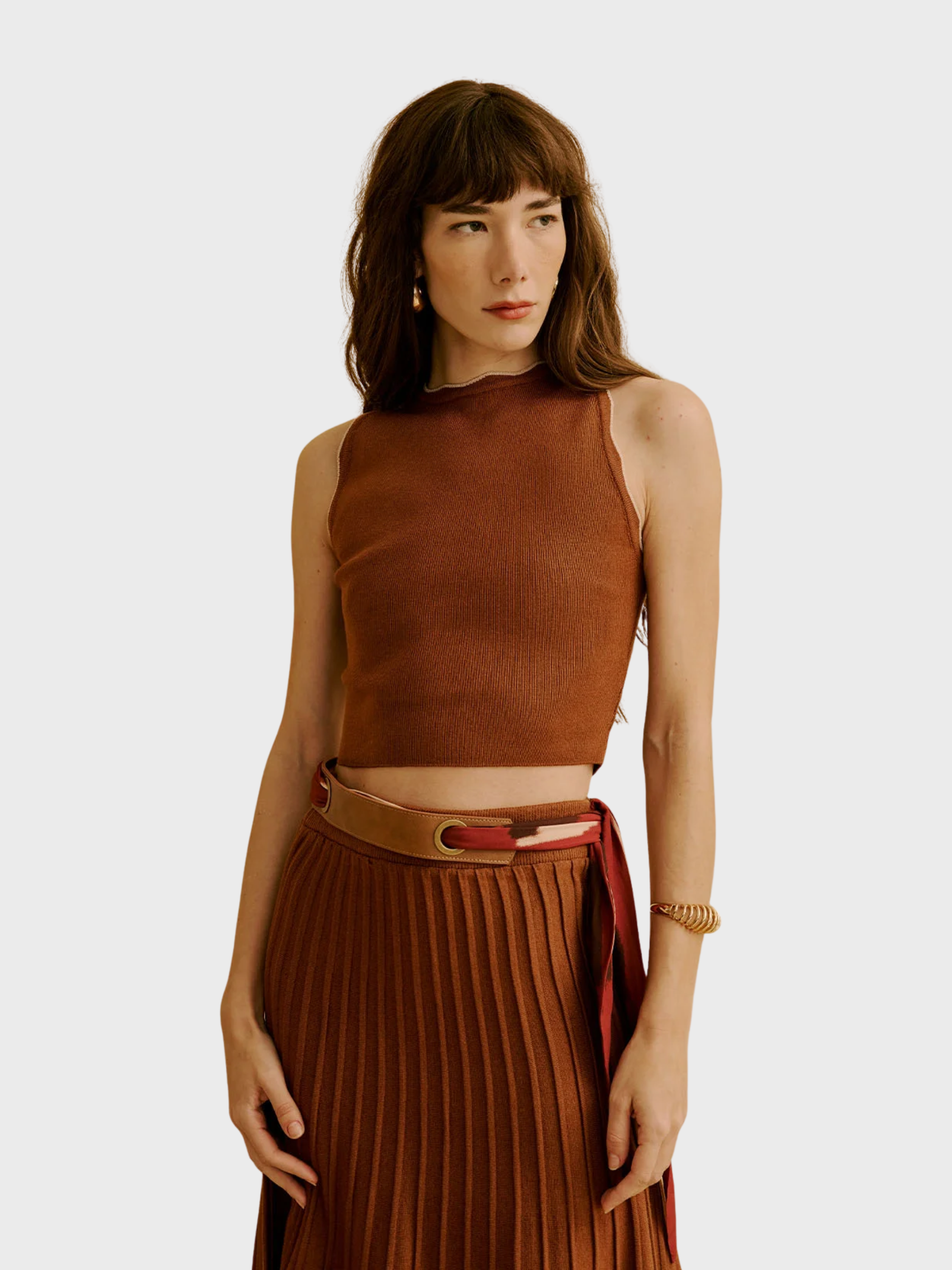 CaCay Tricot Blouse Armhole Detail Dark Brown-T-Shirts-West of Woodward Boutique-Vancouver-Canada