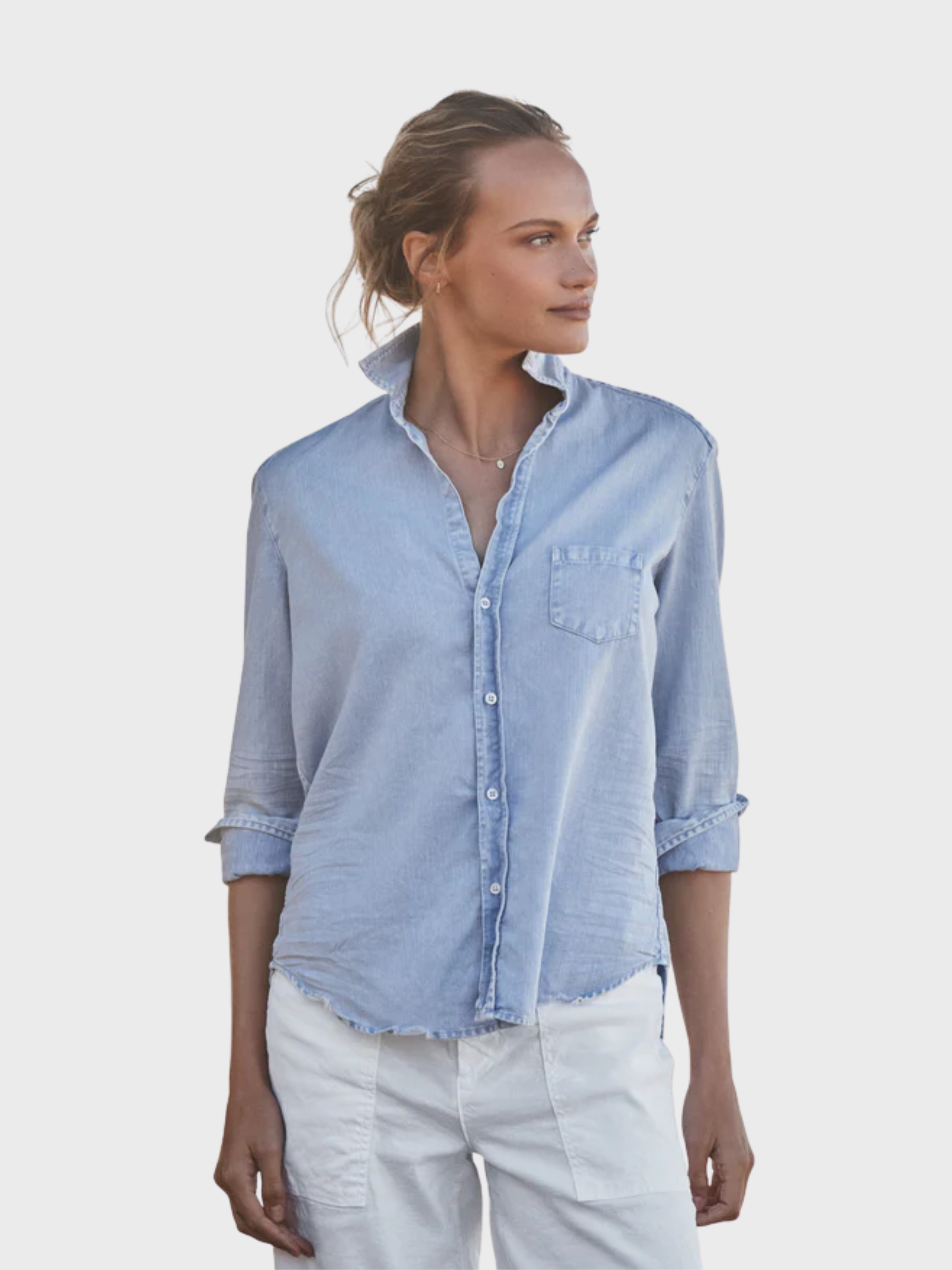 Frank & Eileen Eileen Button Up Sweatshirt Pool Water Blue-Shirts-West of Woodward Boutique-Vancouver-Canada