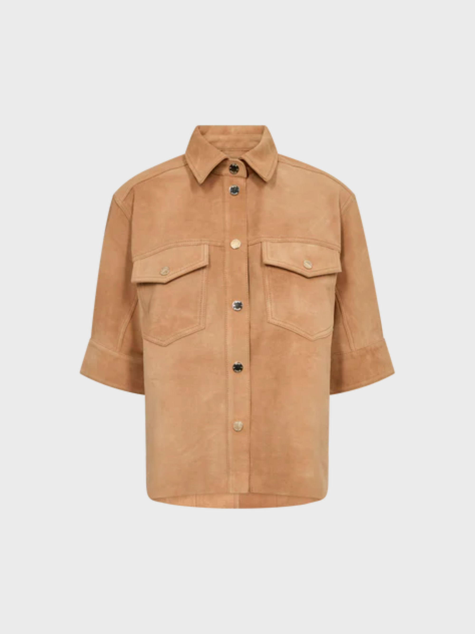 Mos Mosh Sigga Short Sleeve Suede Shirt Tan-Shirts-West of Woodward Boutique-Vancouver-Canada