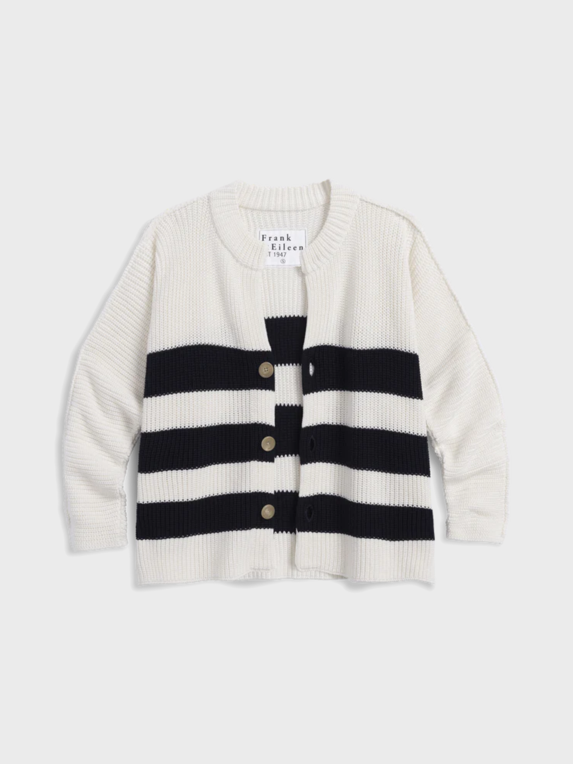 Frank & Eileen Montecito Cardigan White Navy Stripe-Sweatshirts-West of Woodward Boutique-Vancouver-Canada