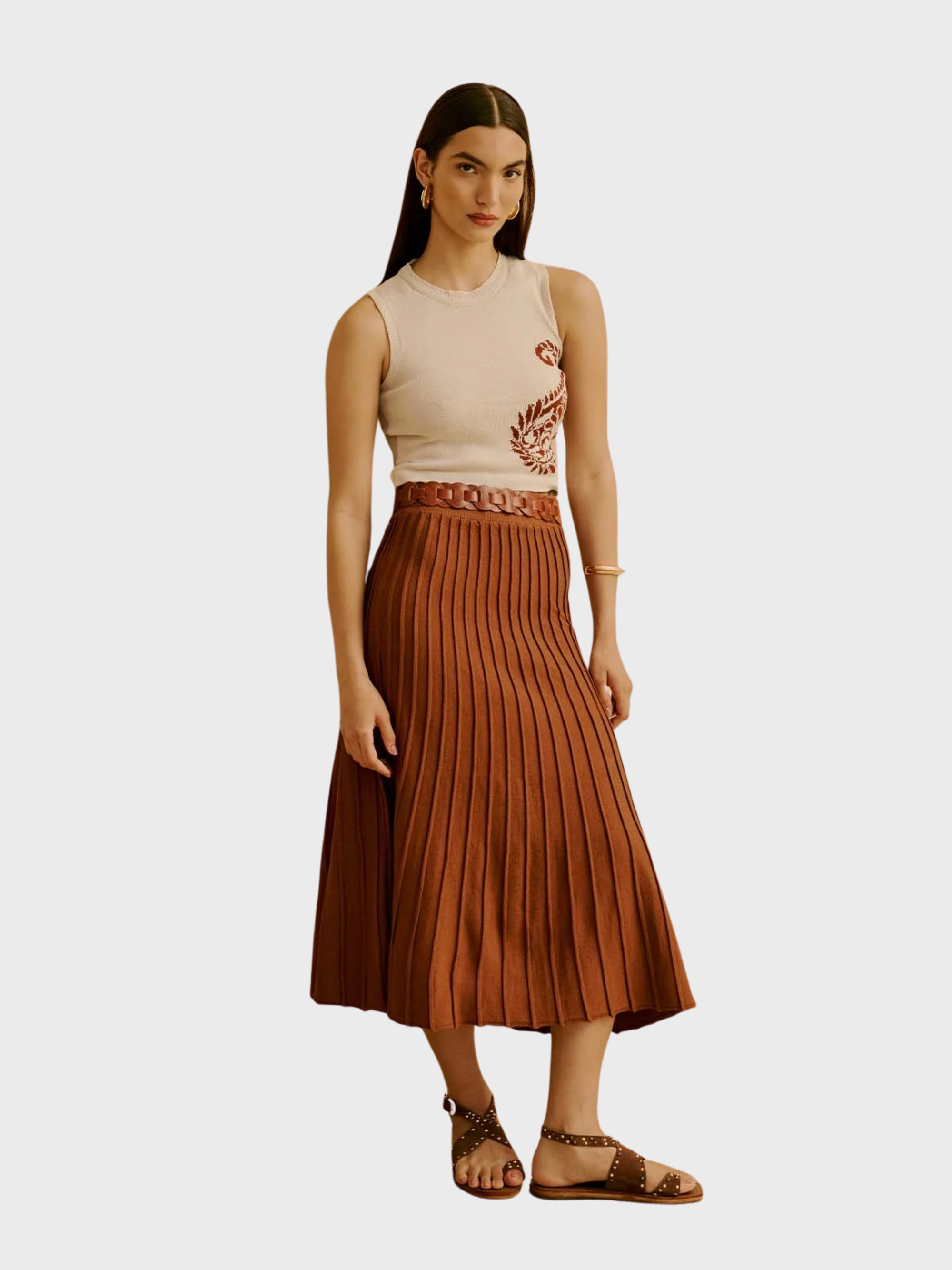 CaCay Pleated Knit Fabric Skirt Brown-Dresses-West of Woodward Boutique-Vancouver-Canada
