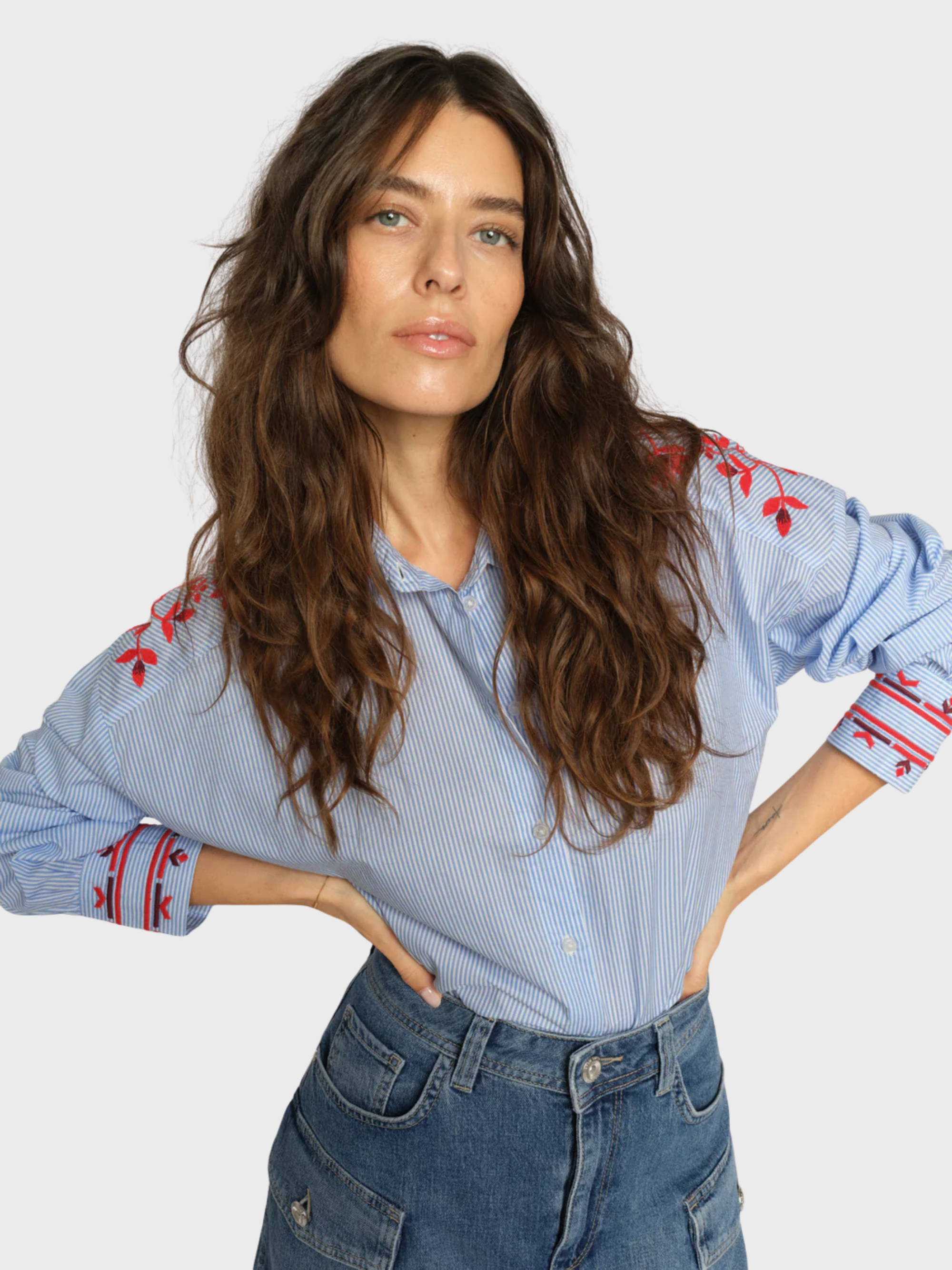 Mos Mosh Osmo Stripey Shirt Brunnera Blue-Shirts-West of Woodward Boutique-Vancouver-Canada