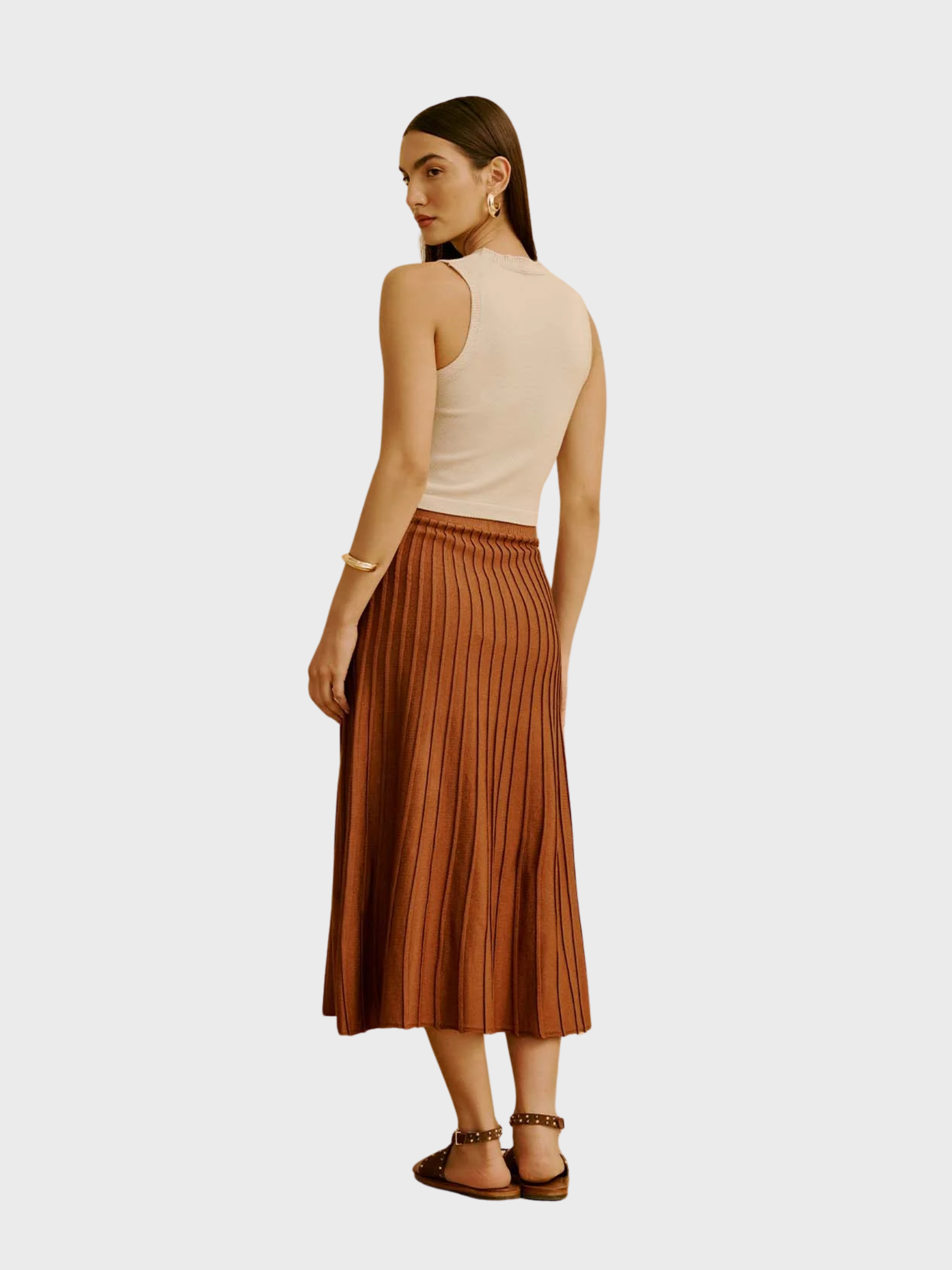 CaCay Pleated Knit Fabric Skirt Brown-Dresses-West of Woodward Boutique-Vancouver-Canada
