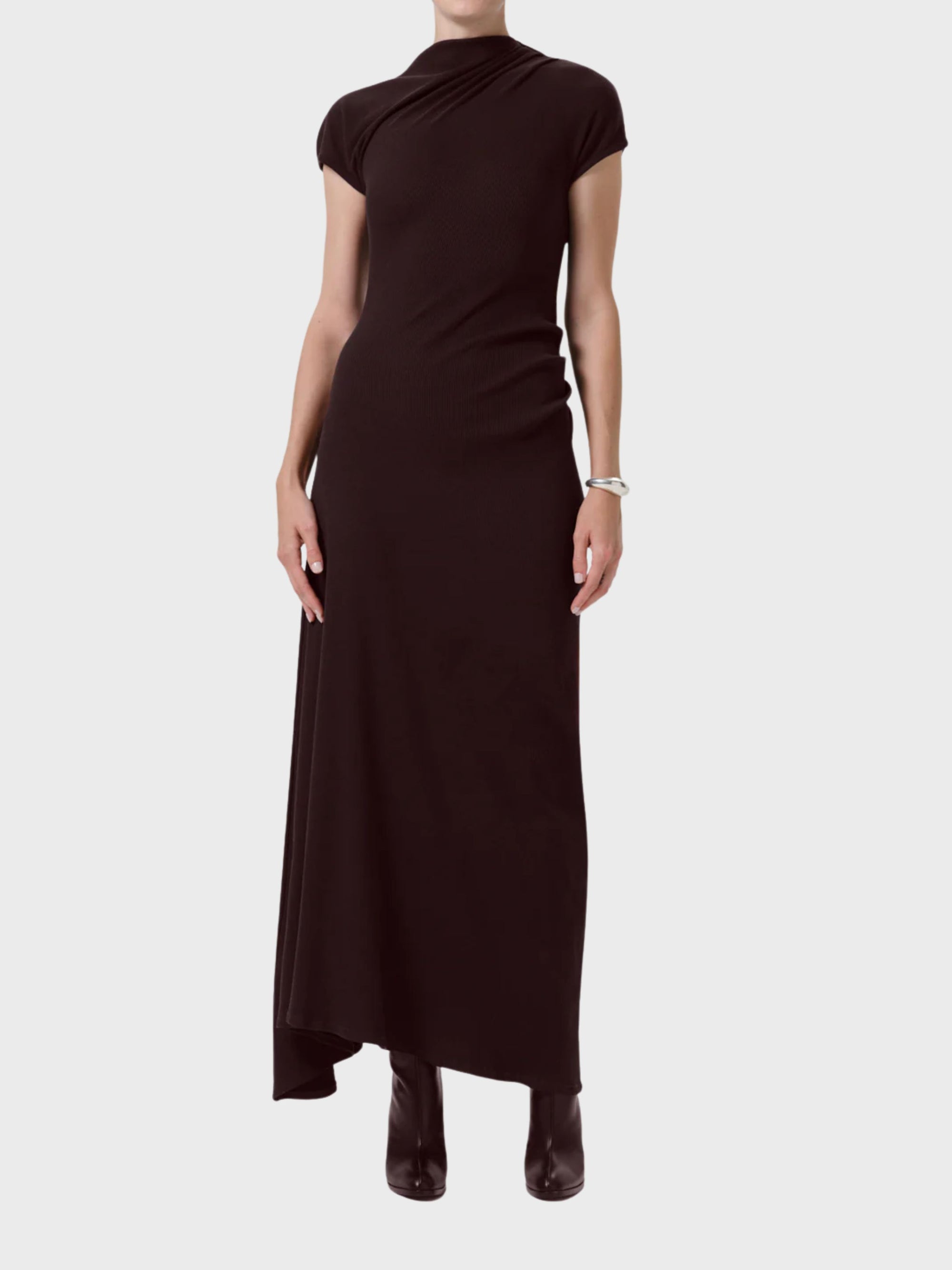 COH Kira Sculptural Dress Chocolate-Dresses-West of Woodward Boutique-Vancouver-Canada