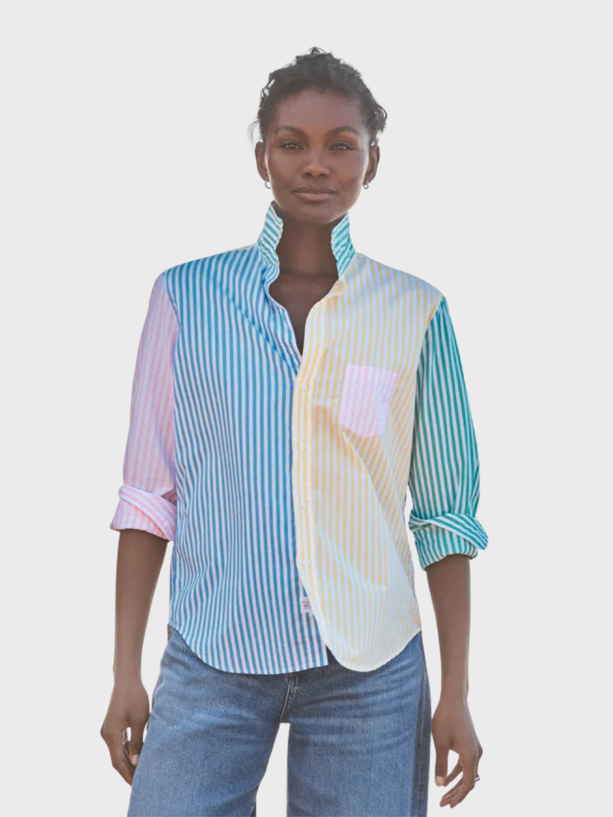 Frank & Eileen Eileen Button Up Shirt Colorblock Stripe-Shirts-West of Woodward Boutique-Vancouver-Canada