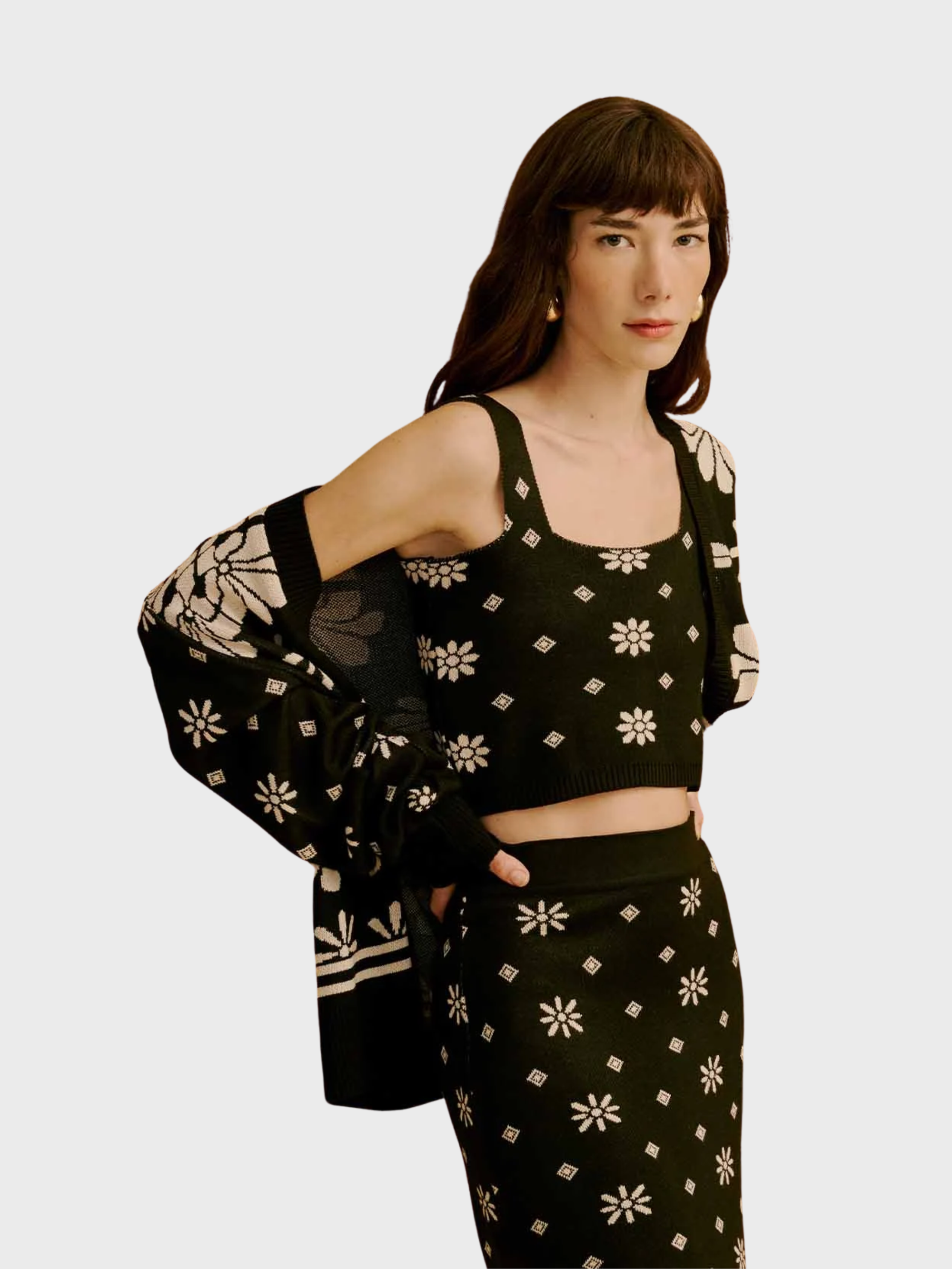 Cacay Jacquard Knit Top Black-T-Shirts-West of Woodward Boutique-Vancouver-Canada