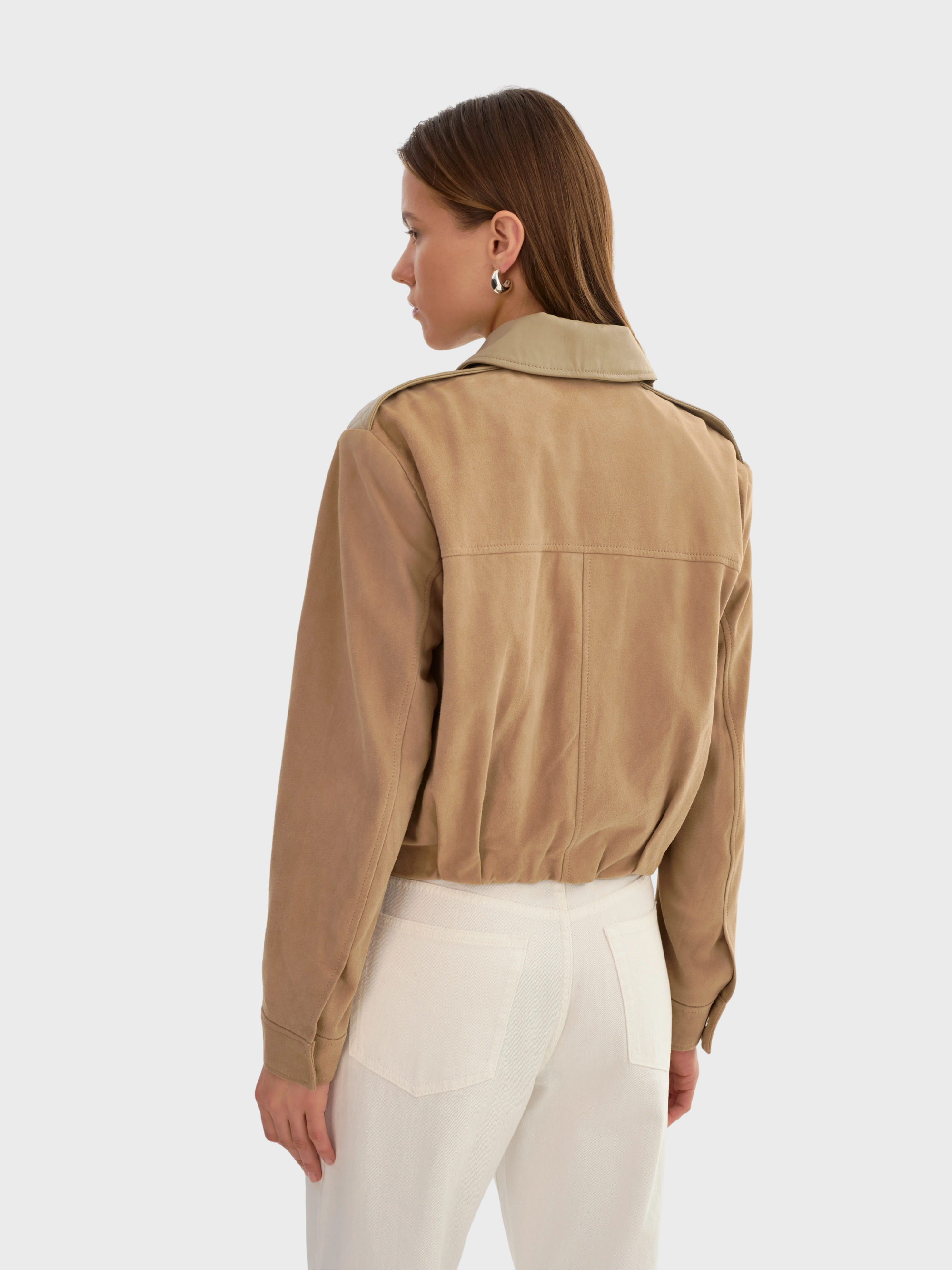Lamarque Robbie Suede Jacket Beige-Jackets-West of Woodward Boutique-Vancouver-Canada