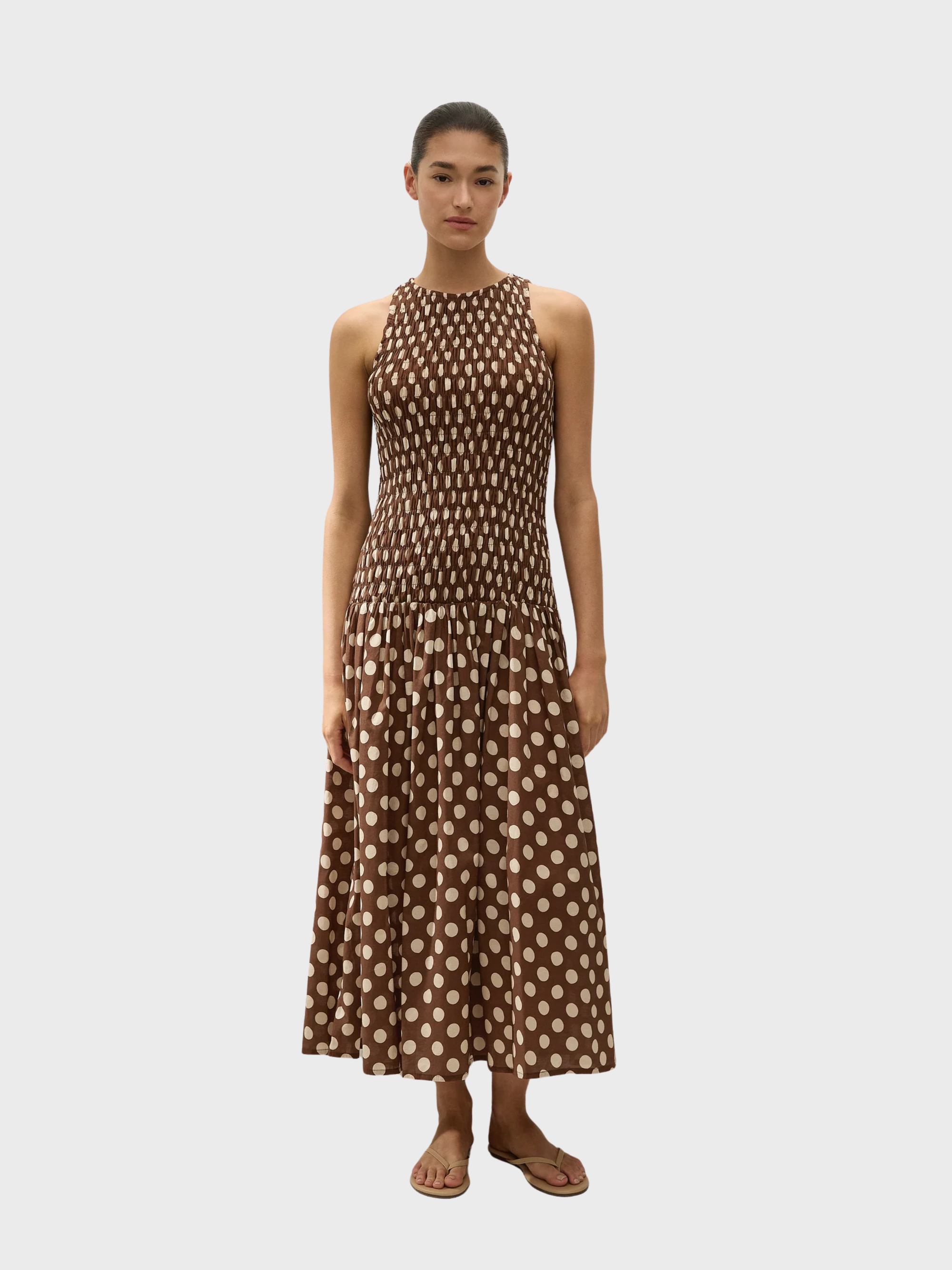 Faithfull Luisa Midi Dress Cioccolato Dot-Dresses-West of Woodward Boutique-Vancouver-Canada