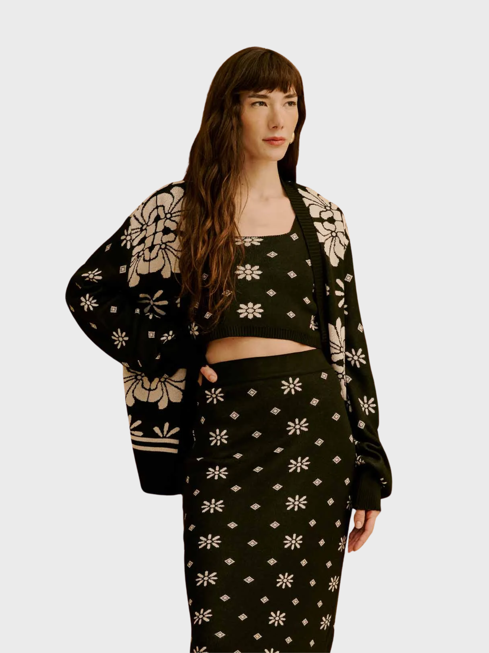 Cacay Knit Fabric Jacquard Skirt Black-Dresses-West of Woodward Boutique-Vancouver-Canada