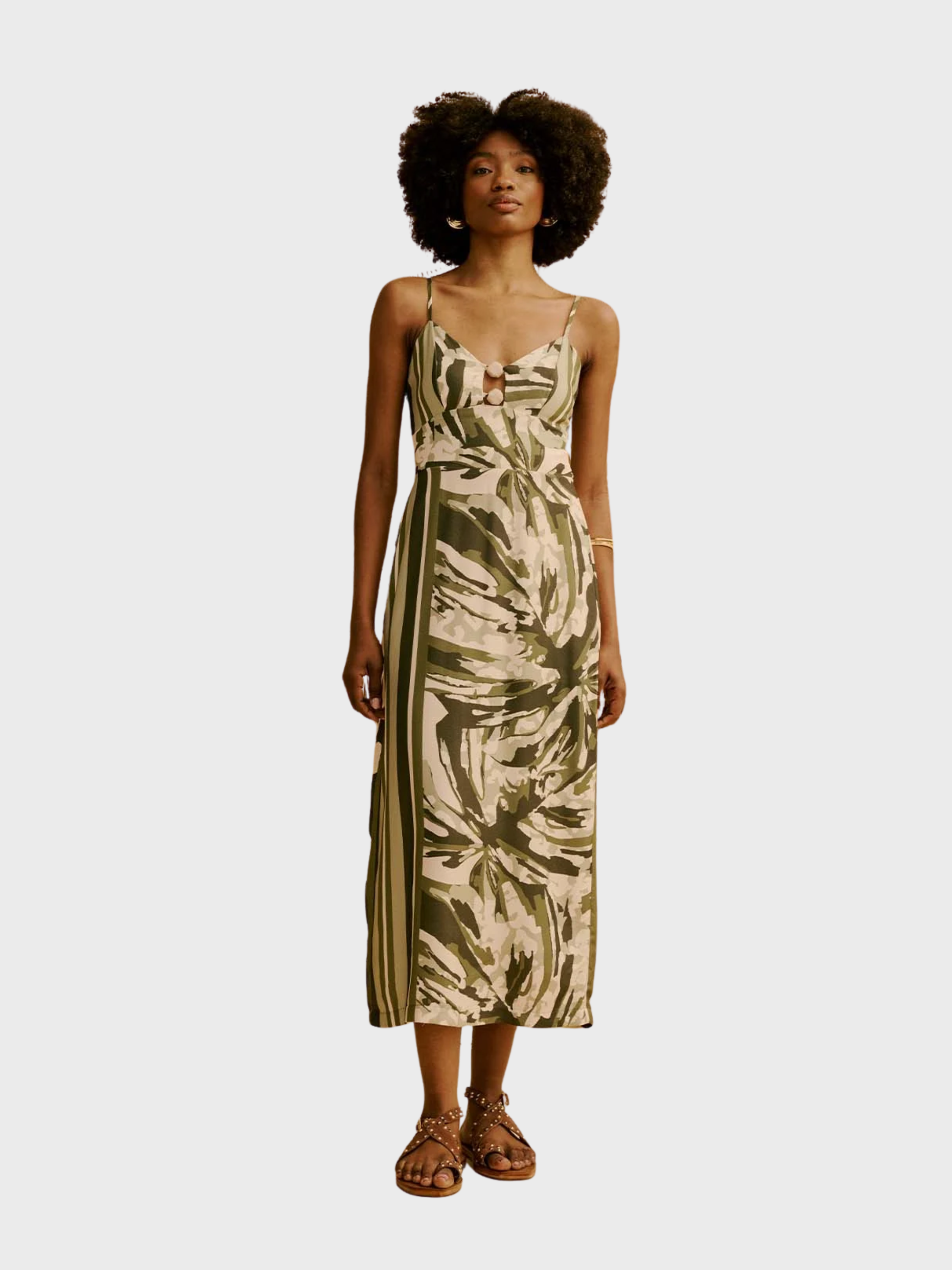 Cacay Midi Dress Tip Neckline Medium Green-Dresses-West of Woodward Boutique-Vancouver-Canada