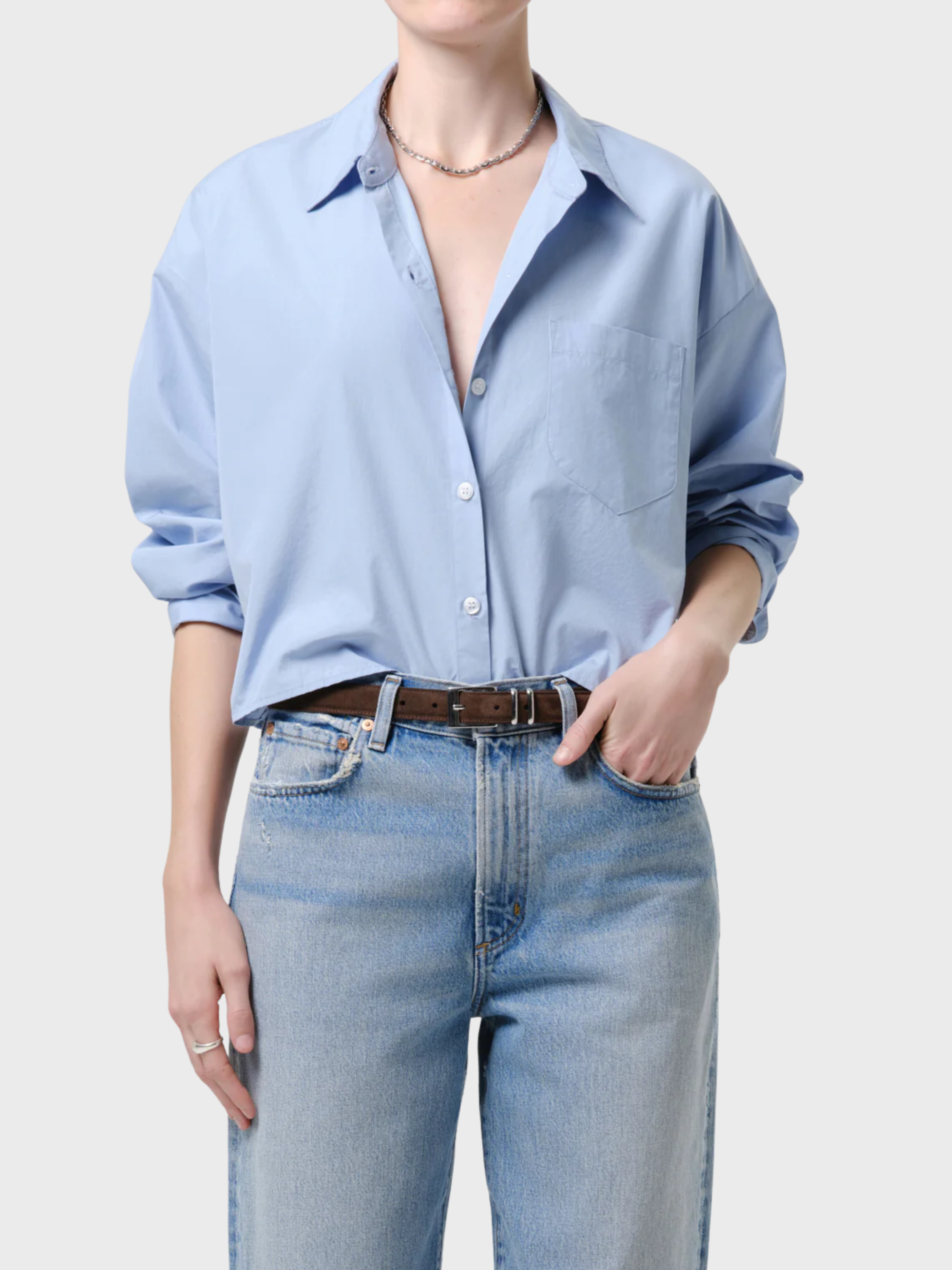 COH Petit Ami Button Up Shirt French Blue-Shirts-West of Woodward Boutique-Vancouver-Canada