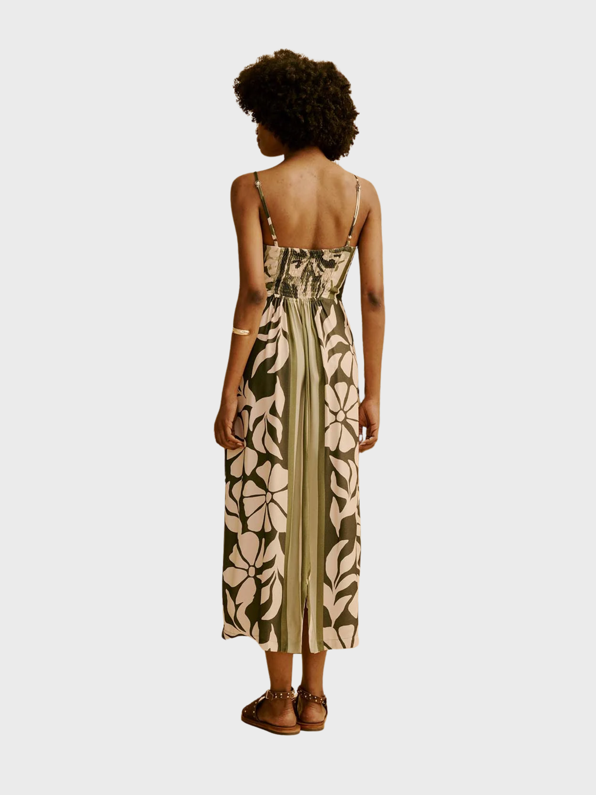 Cacay Midi Dress Tip Neckline Medium Green-Dresses-West of Woodward Boutique-Vancouver-Canada