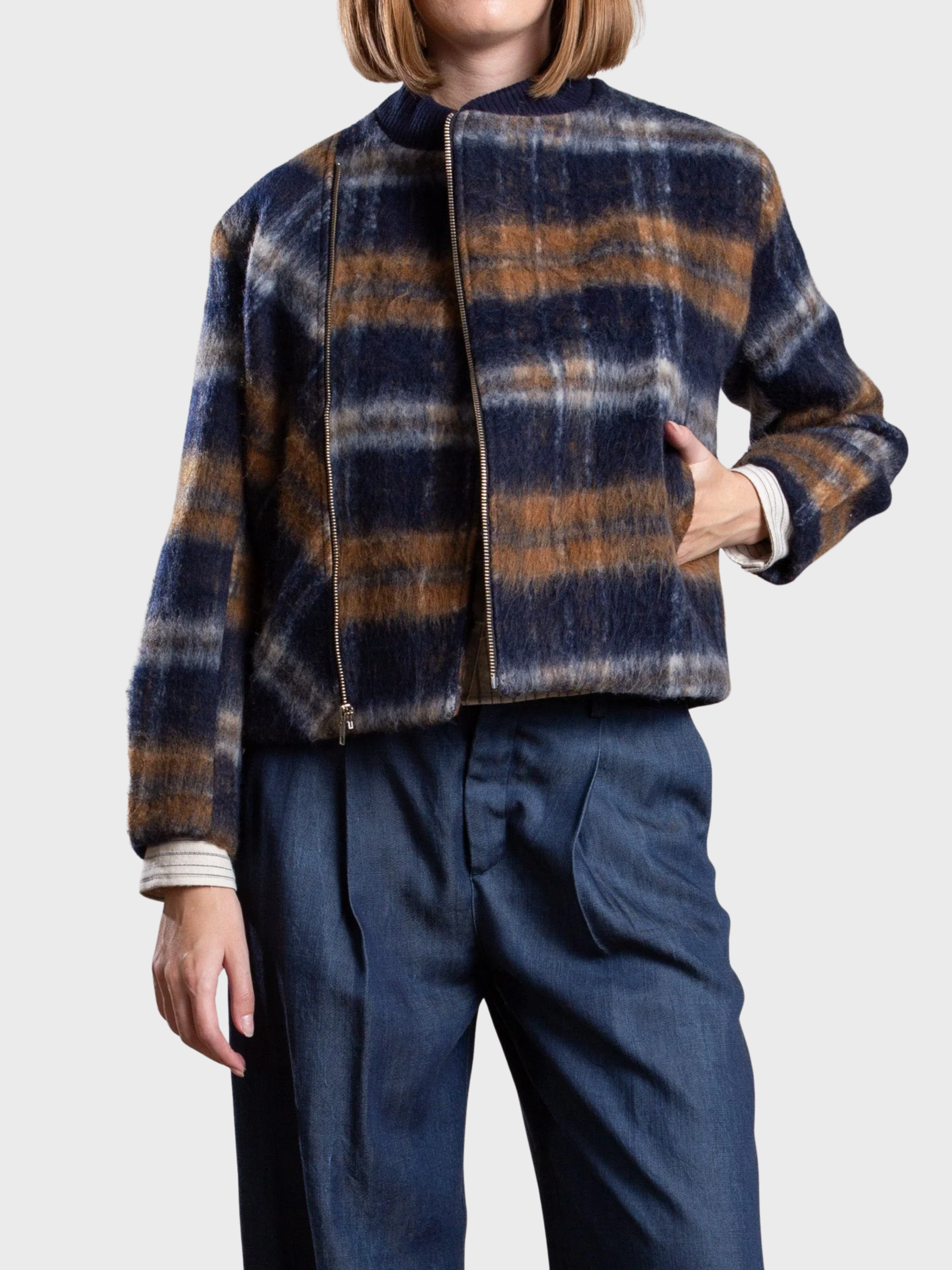 Pharaoh Pierce Bomber Jacket Brushed Plaid Laurel-Coats-West of Woodward Boutique-Vancouver-Canada