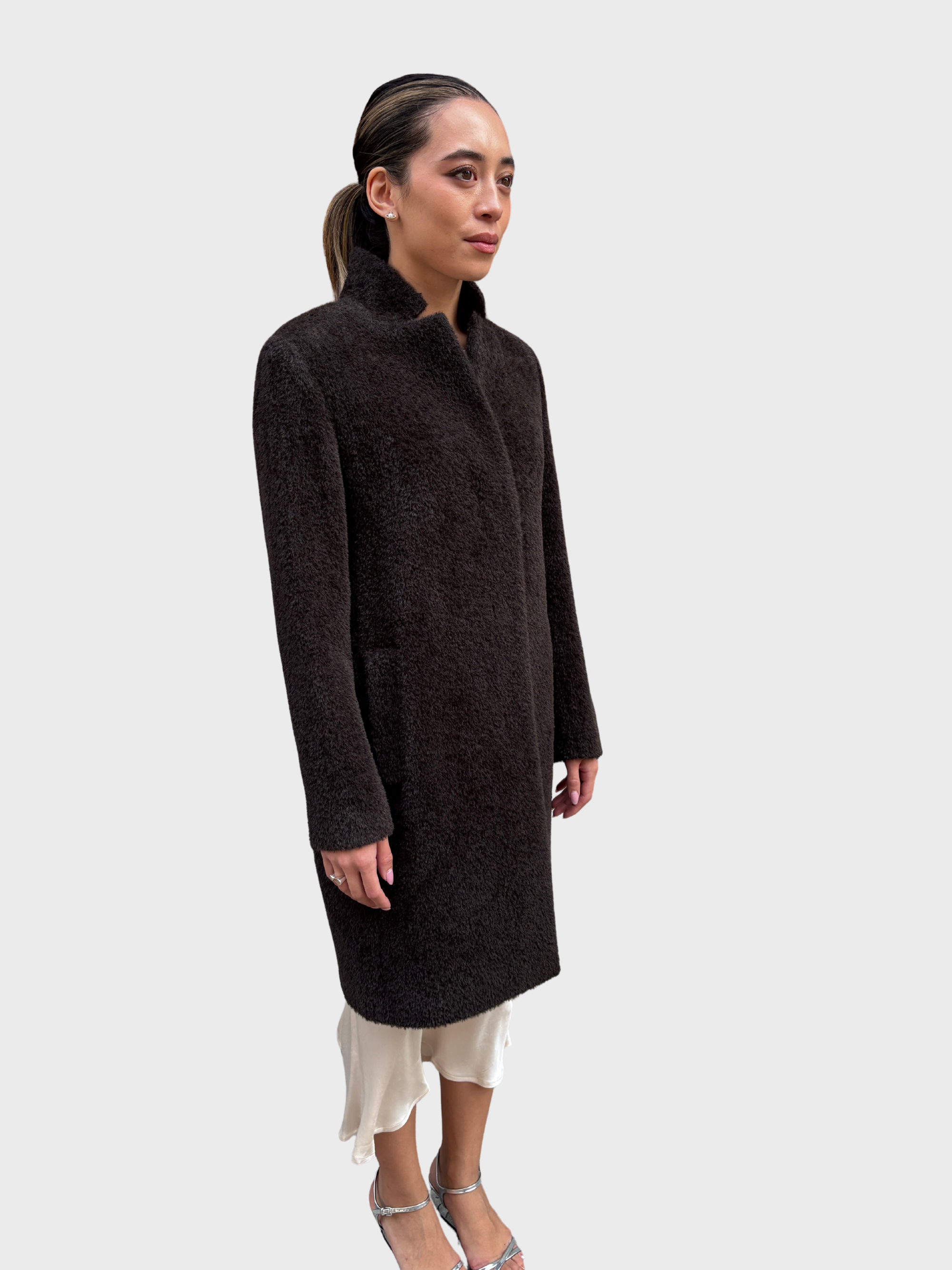 Cinzia Rocca Mid Aplaca Wool Coat Coffee Brown-Coats-West of Woodward Boutique-Vancouver-Canada