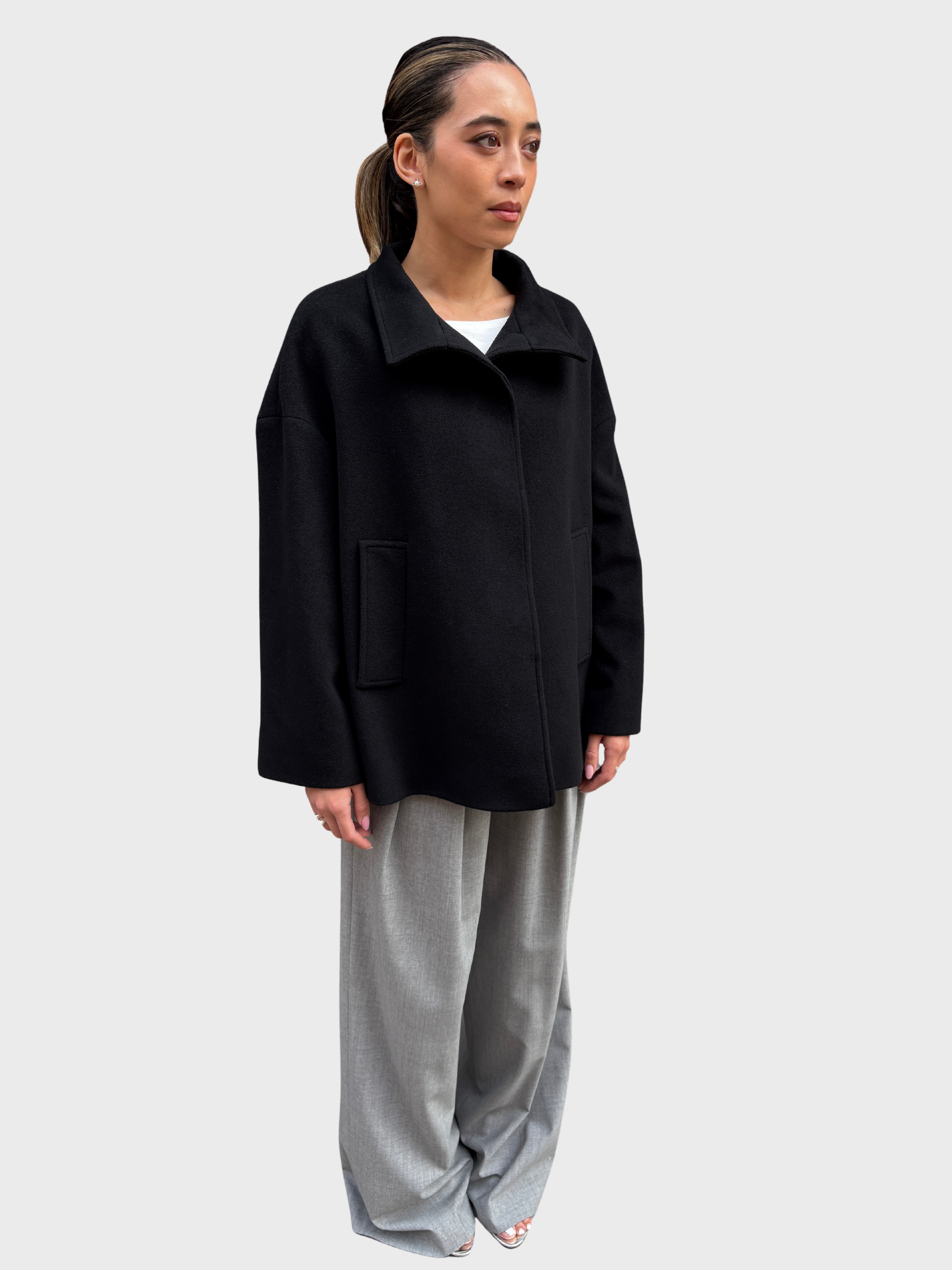 Cinzia Rocca Wool Cashmere Short Coat Black-Coats-West of Woodward Boutique-Vancouver-Canada