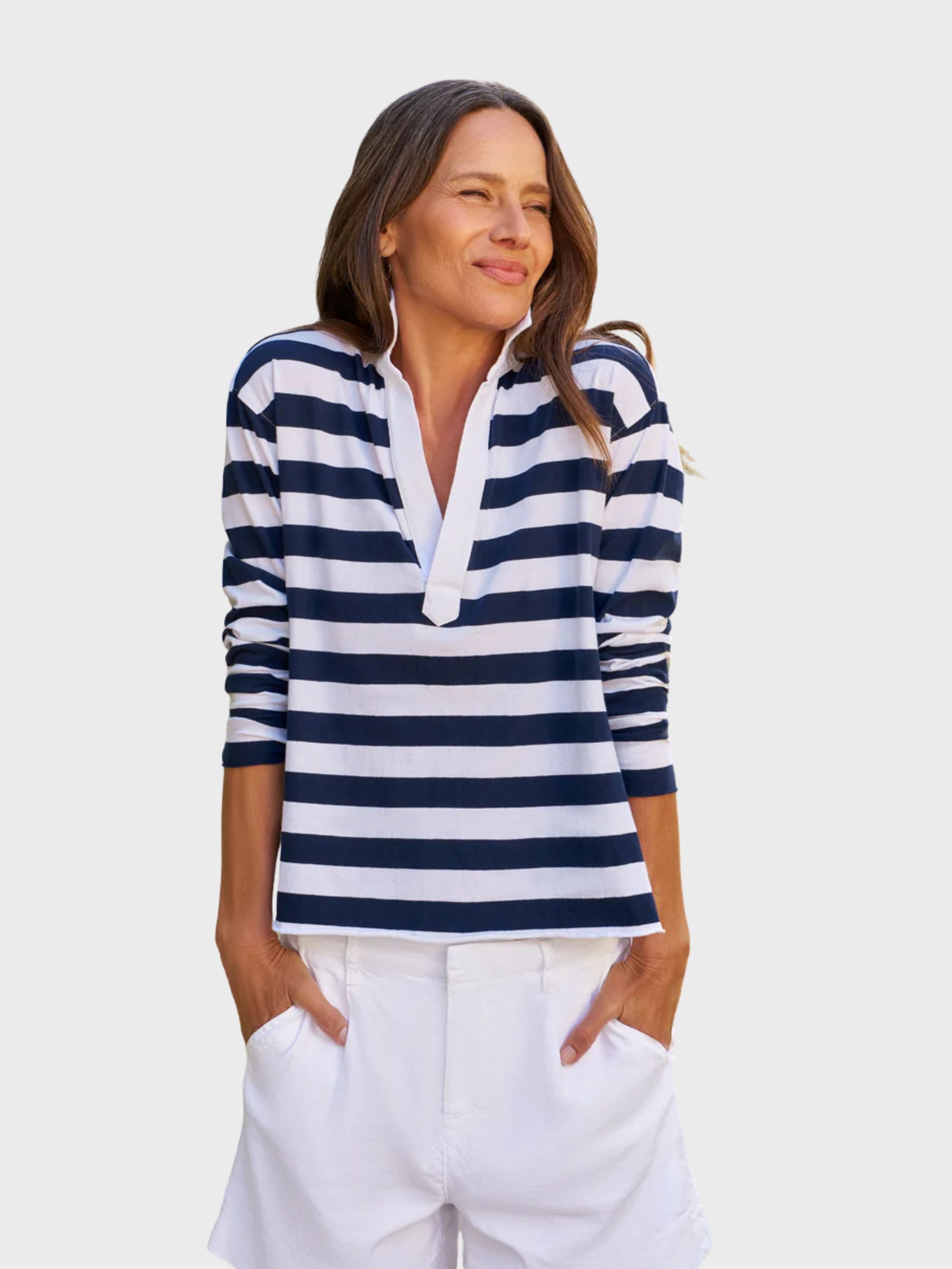 Frank & Eileen Patrick Popover Henley Nautical Stripe-Sweatshirts-West of Woodward Boutique-Vancouver-Canada