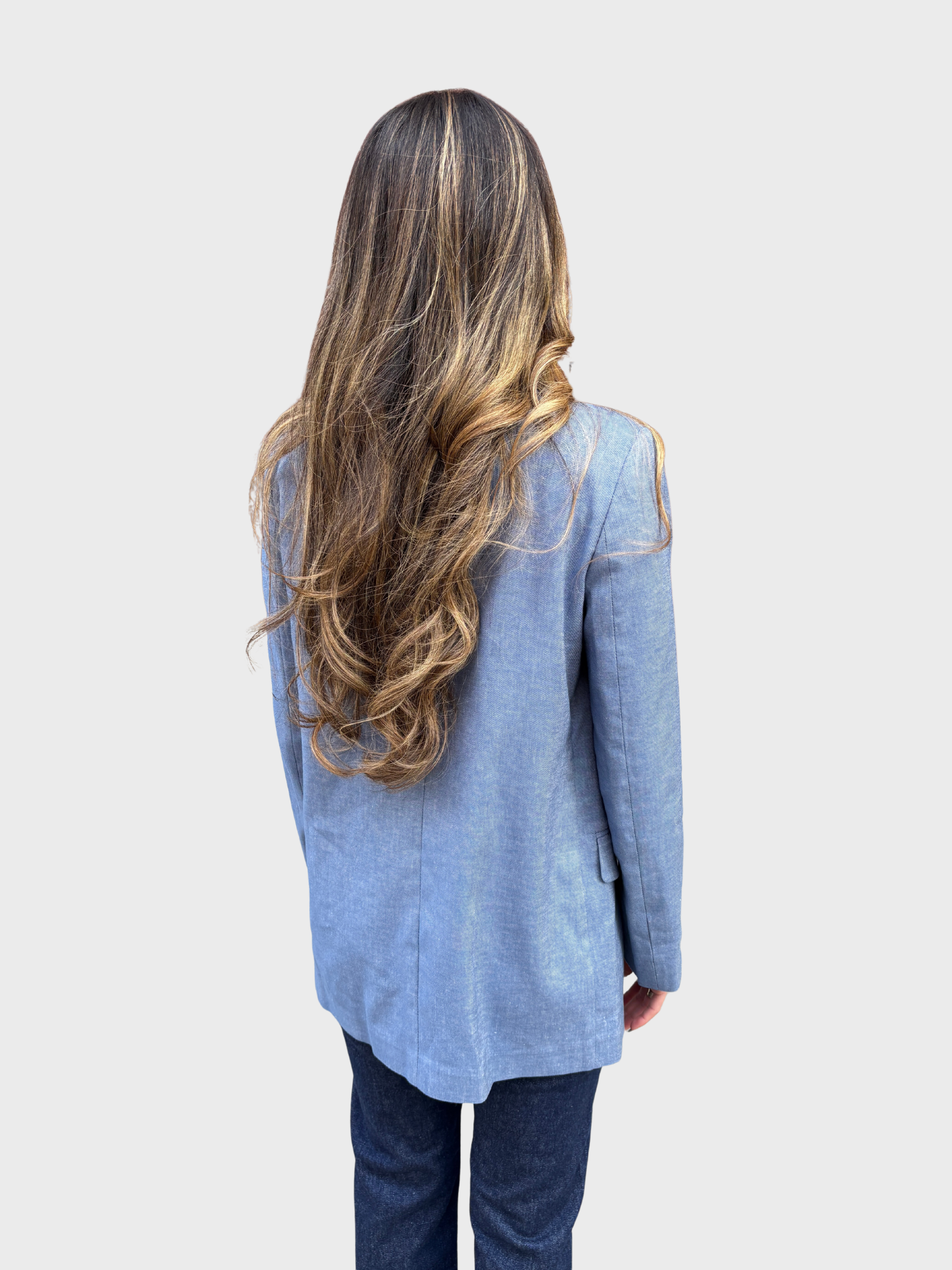 Normeet Denim Blue Linen Blazer Jacket-Jackets-West of Woodward Boutique-Vancouver-Canada