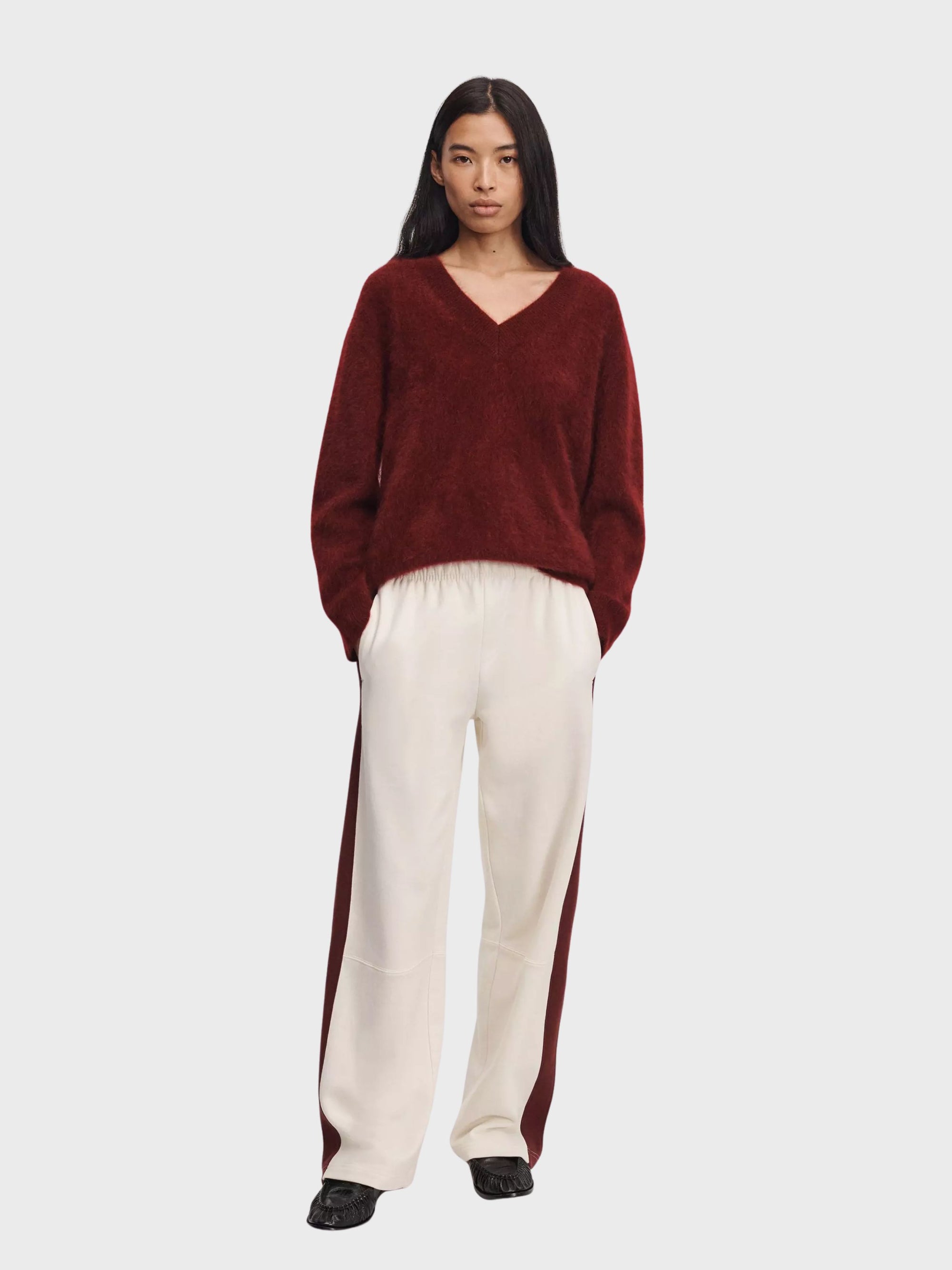 Rag &amp; Bone Everyday Terry Seamed Trackpant Dark Red Stripe