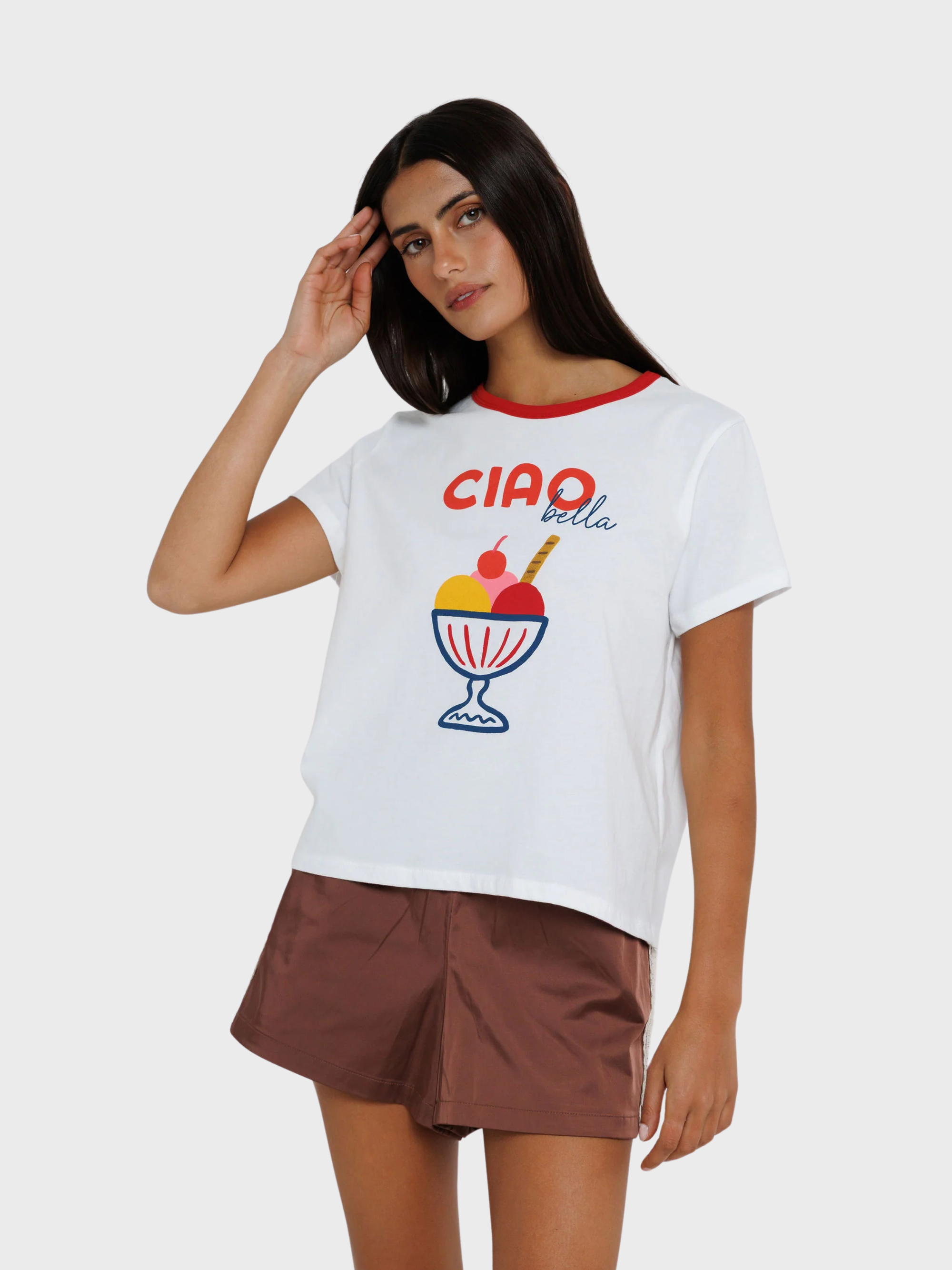 Sunny Somewhere Ciao Bella Ice Cream Ringer Tee Red Ringer-T-Shirts-West of Woodward Boutique-Vancouver-Canada