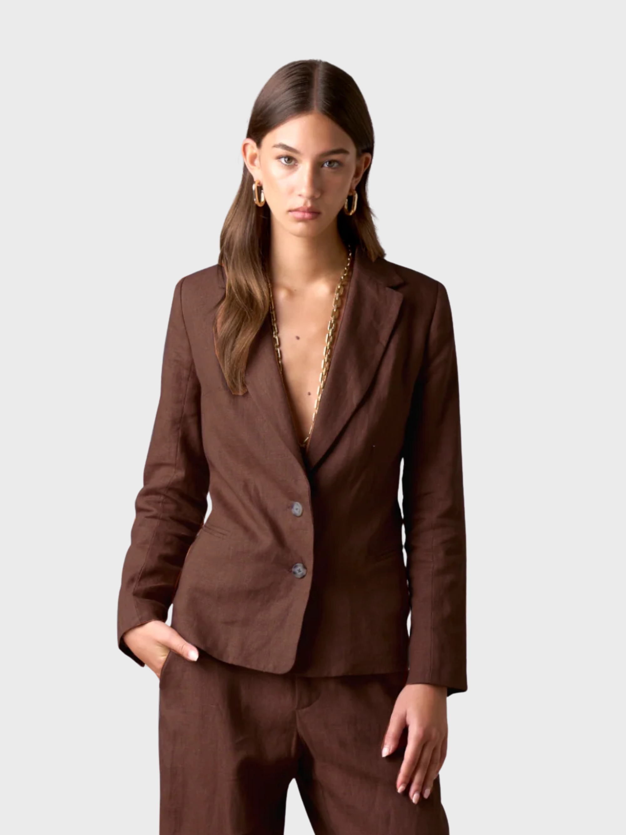Whitney Linen Resort Blazer Brown-Jackets-West of Woodward Boutique-Vancouver-Canada
