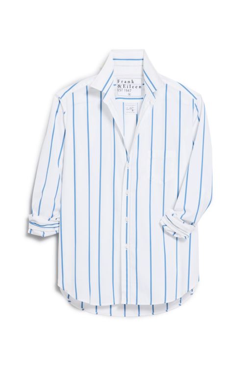 Frank & Eileen Eileen Button Up Shirt Wide White Blue Stripe-Shirts-West of Woodward Boutique-Vancouver-Canada